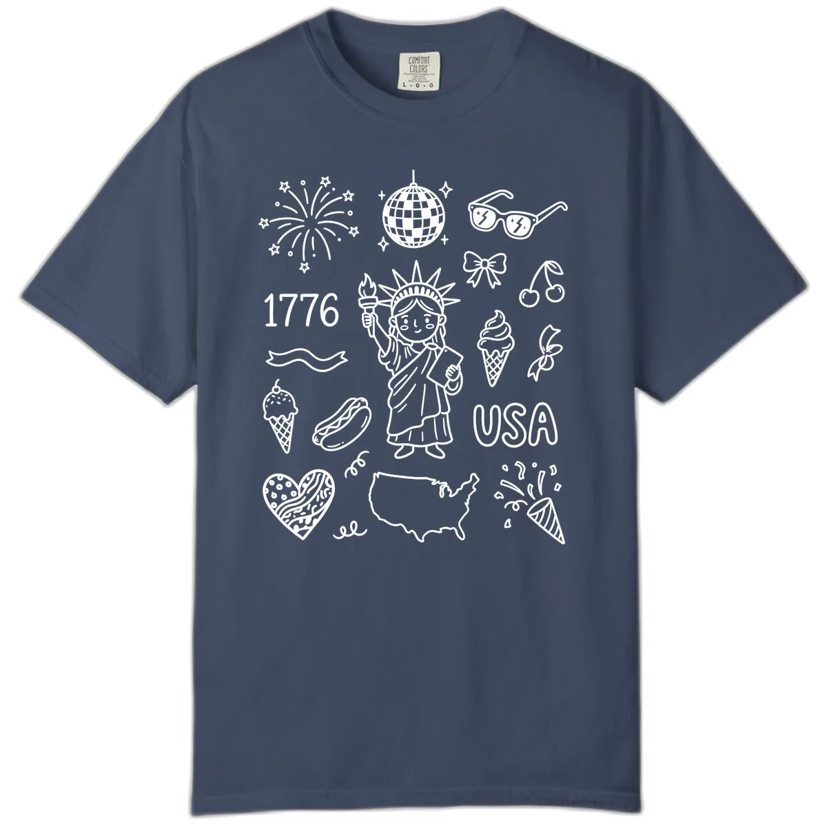 Patriotic Celebration Doodles with Lady Liberty Comfort Color in Midnight