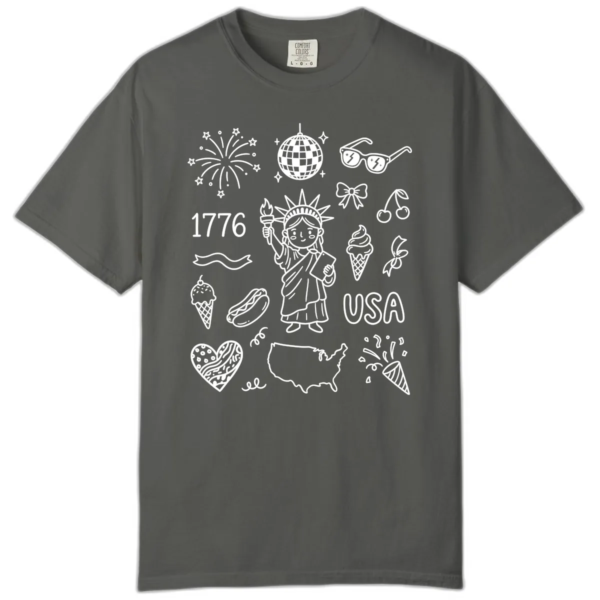 Patriotic Celebration Doodles with Lady Liberty Comfort Color in Pepper