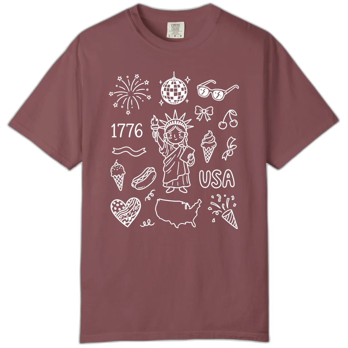 Patriotic Celebration Doodles with Lady Liberty Comfort Color in Brick