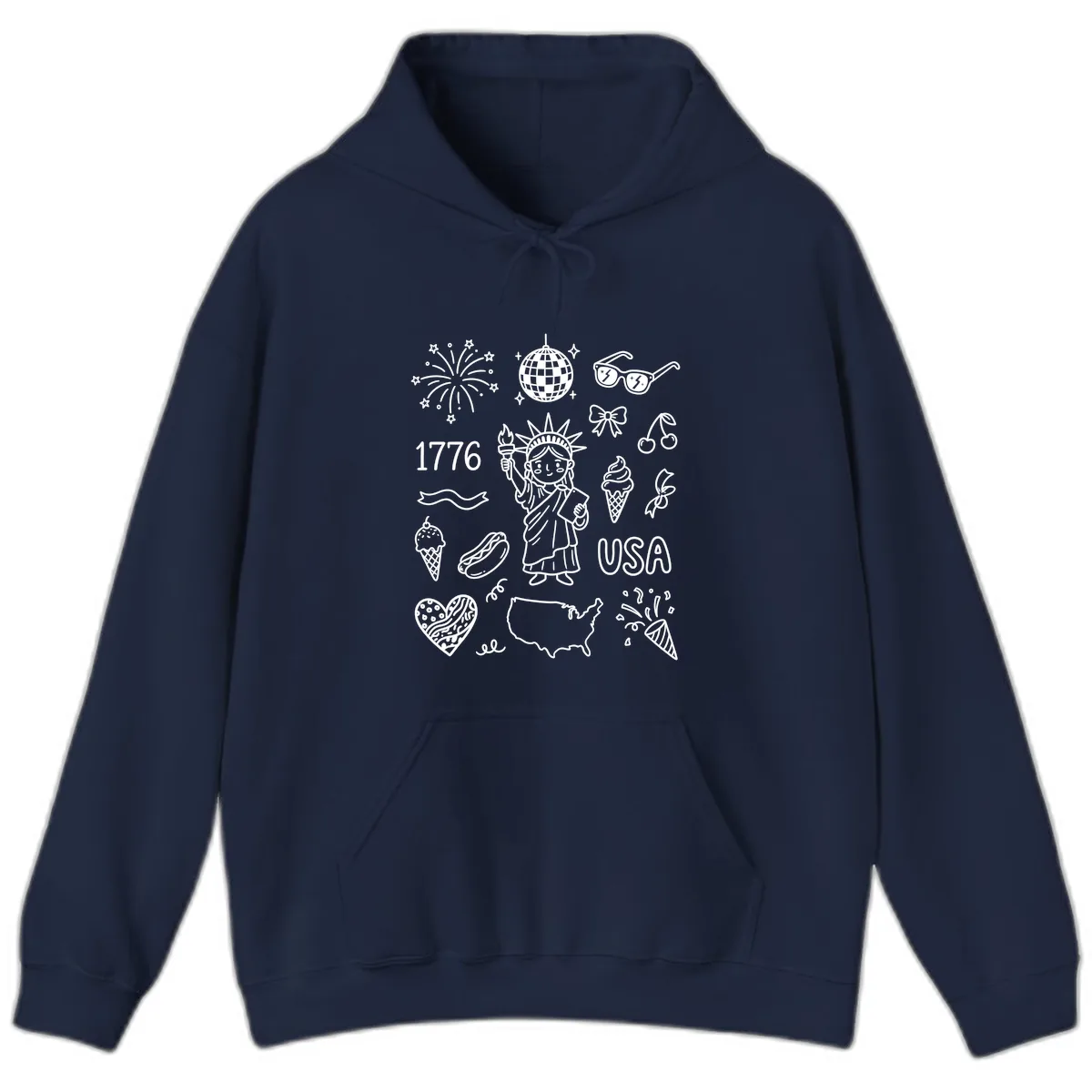 Patriotic Celebration Doodles with Lady Liberty Hoodie in Navy