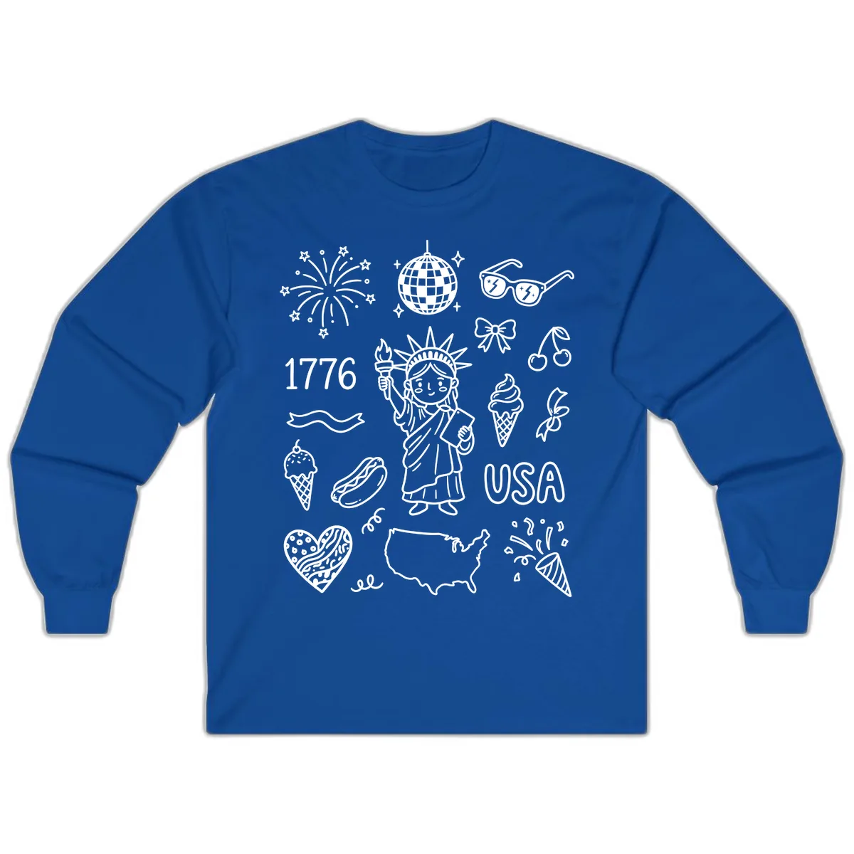 Patriotic Celebration Doodles with Lady Liberty Long Sleeve in Royal