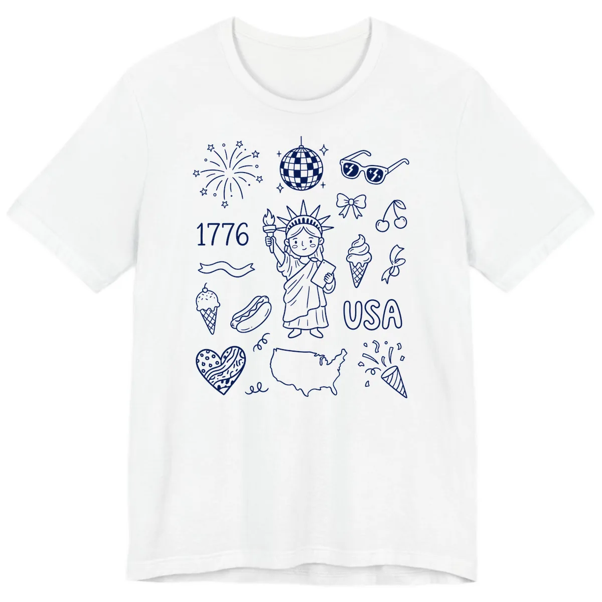 Patriotic Celebration Doodles with Lady Liberty Premium T-Shirt in White