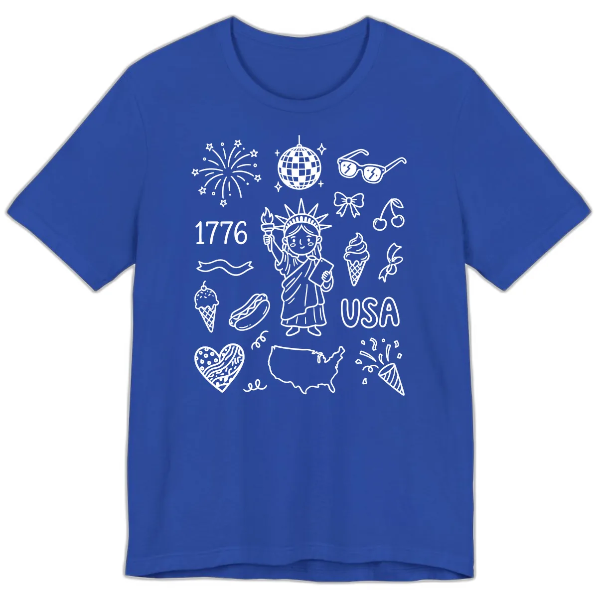 Patriotic Celebration Doodles with Lady Liberty Premium T-Shirt in True Royal