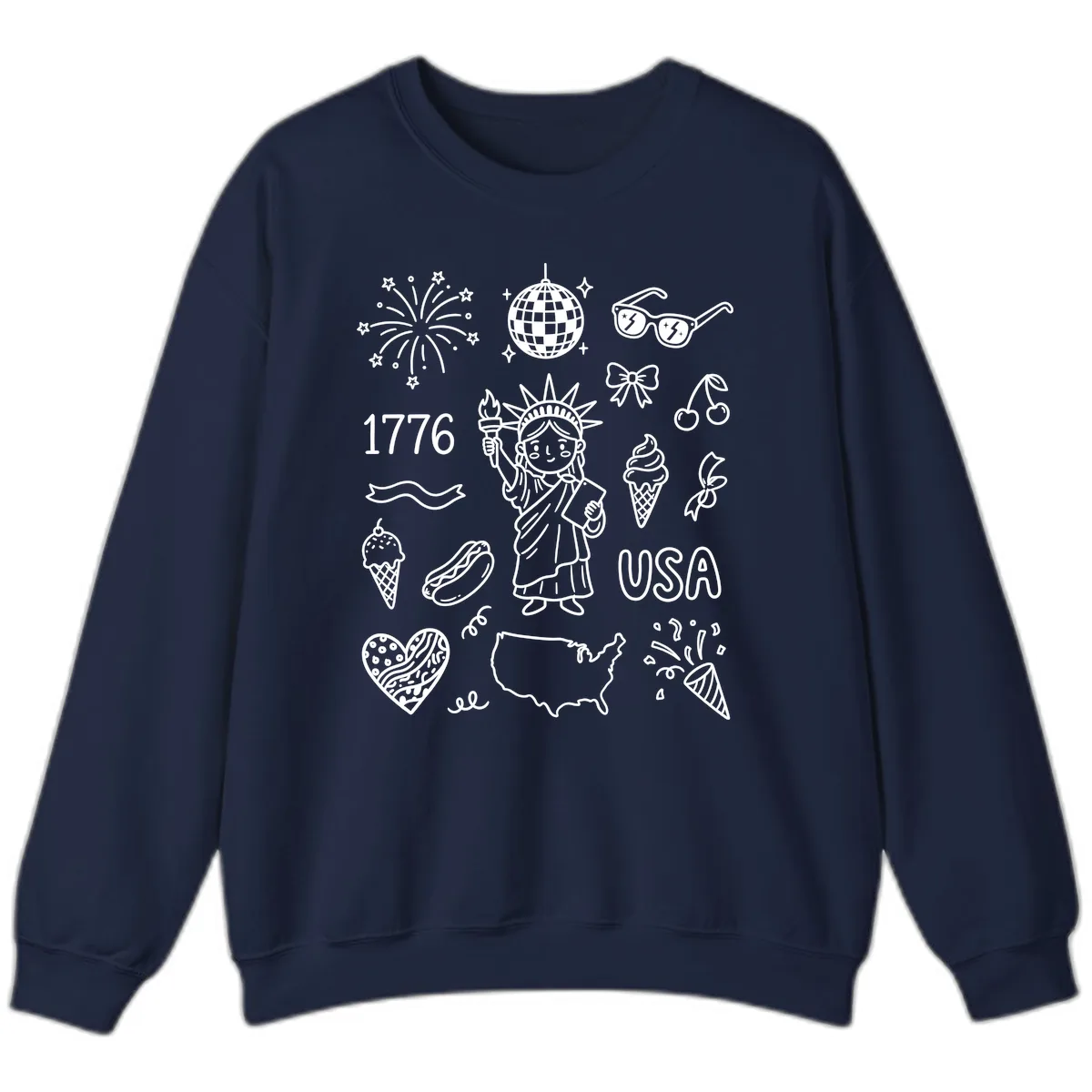 Patriotic Celebration Doodles with Lady Liberty Sweatshirt in Navy