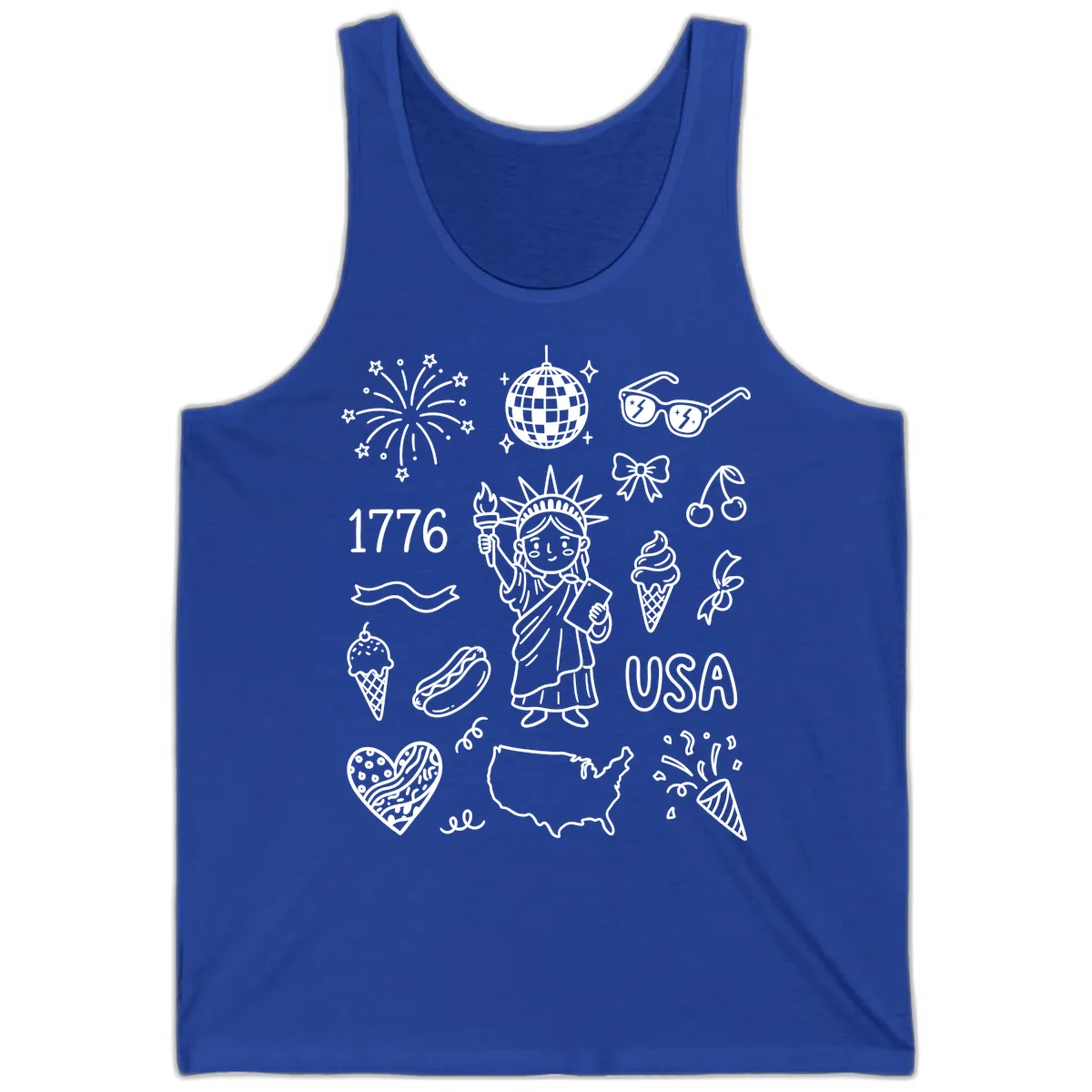 Patriotic Celebration Doodles with Lady Liberty Tank in True Royal