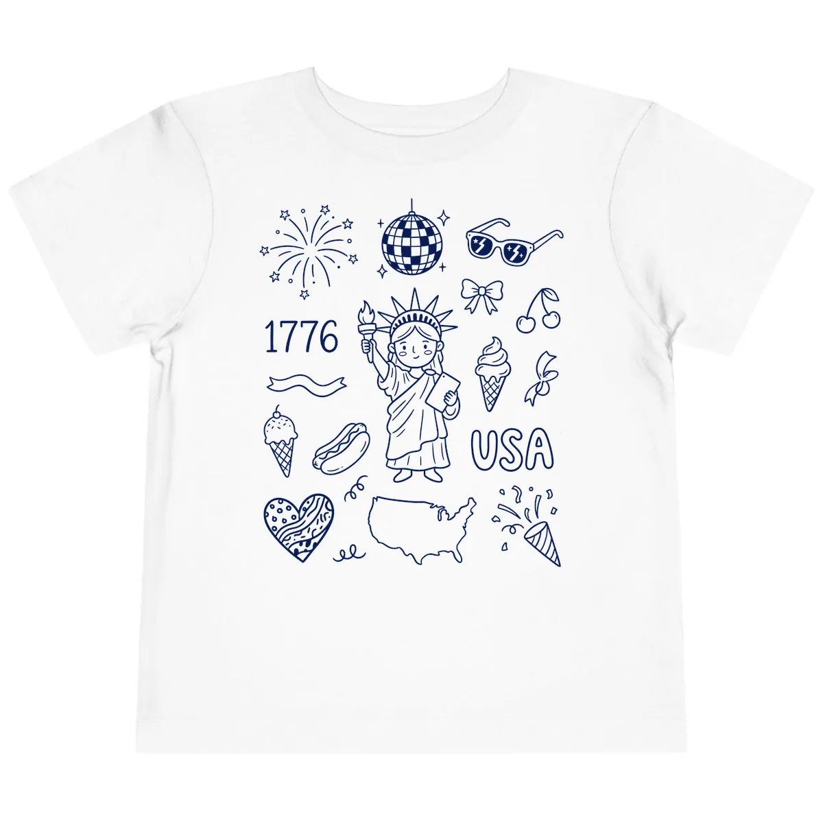 Patriotic Celebration Doodles with Lady Liberty Toddler T-Shirt in White