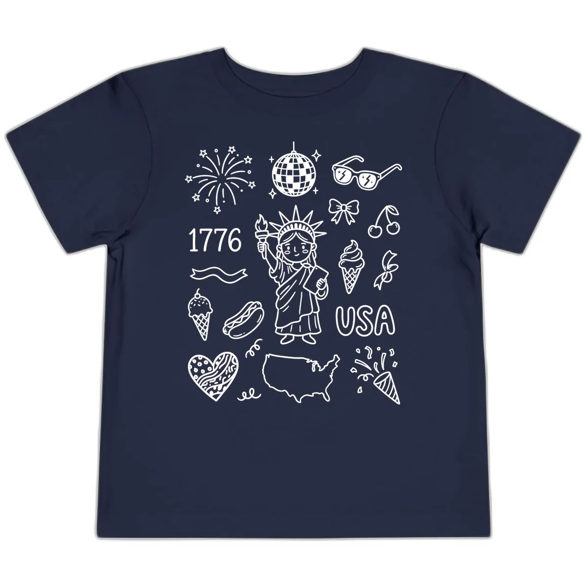 Patriotic Celebration Doodles with Lady Liberty Toddler T-Shirt in Navy