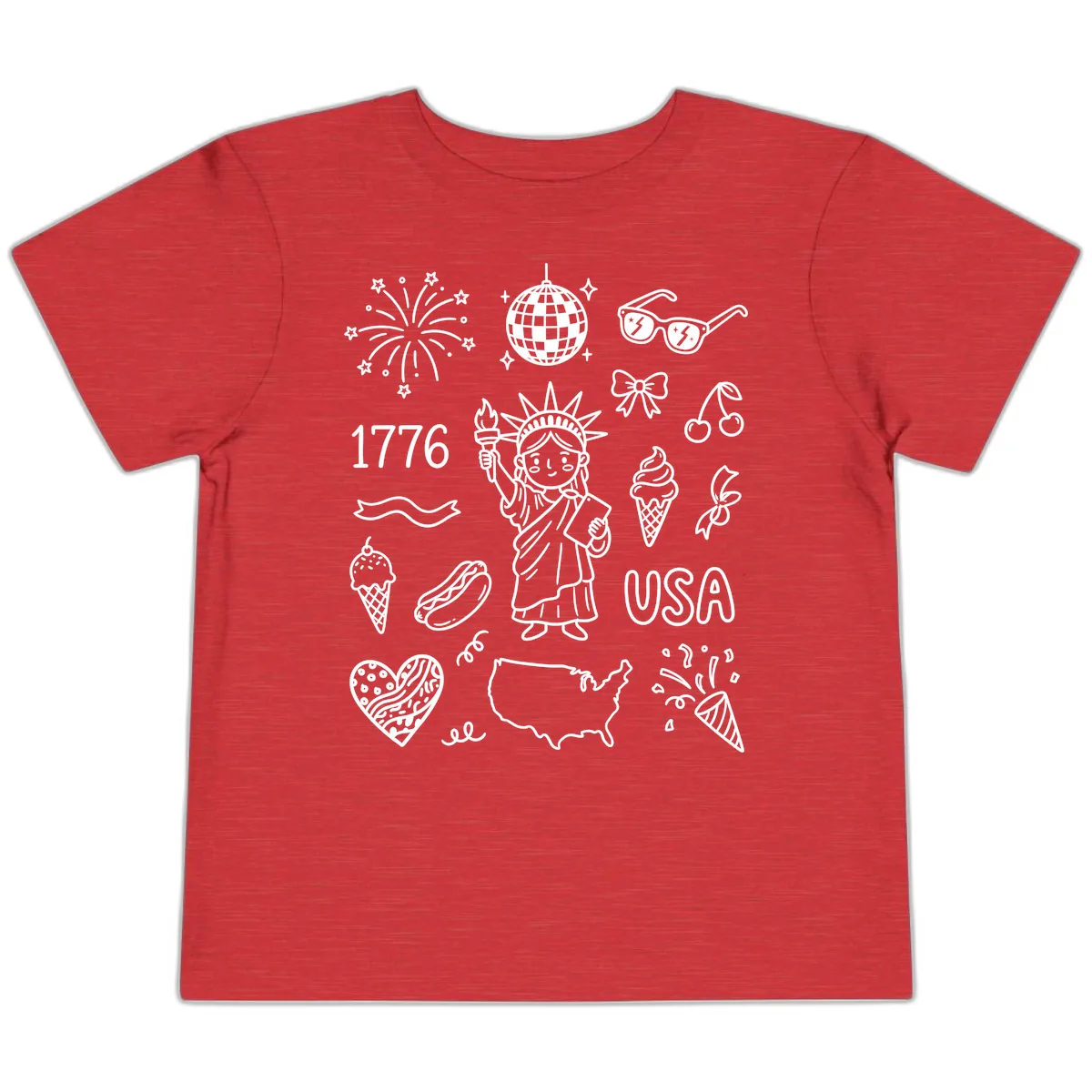 Patriotic Celebration Doodles with Lady Liberty Toddler T-Shirt in Heather Red