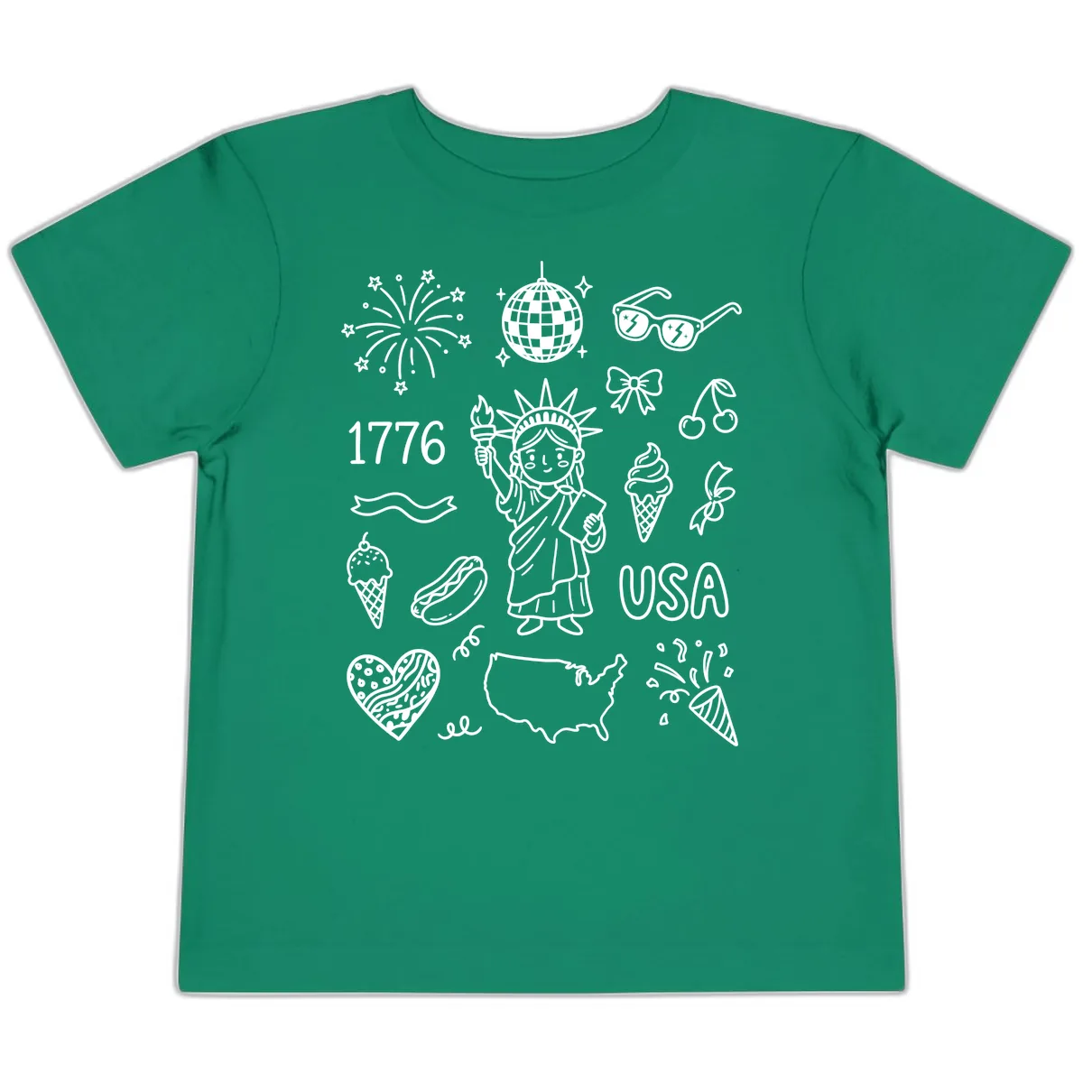 Patriotic Celebration Doodles with Lady Liberty Toddler T-Shirt in Kelly