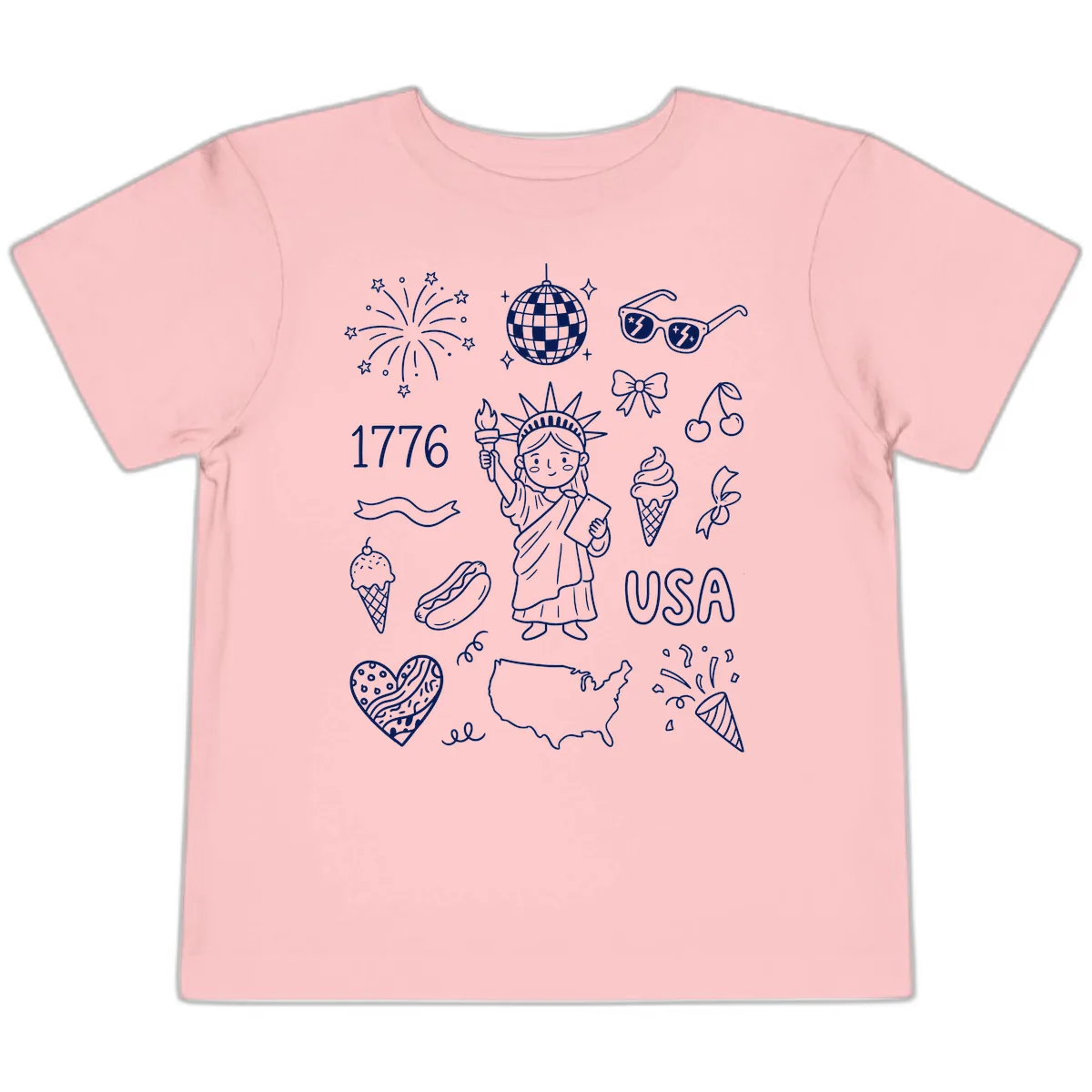 Patriotic Celebration Doodles with Lady Liberty Toddler T-Shirt in Pink