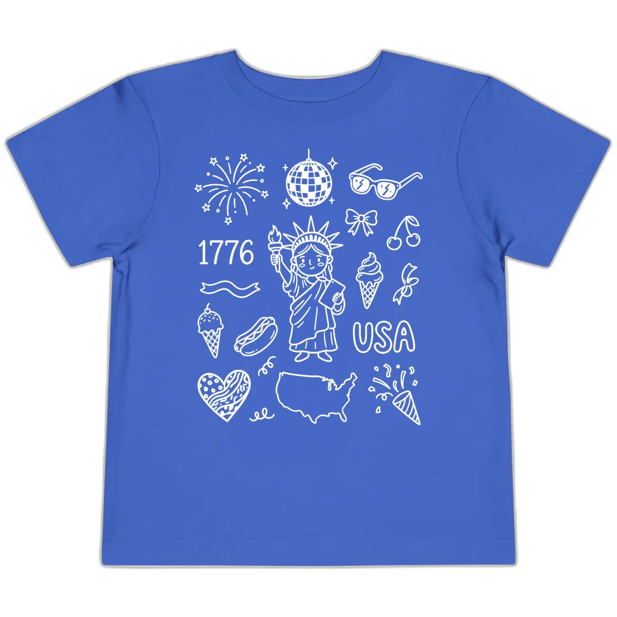 Patriotic Celebration Doodles with Lady Liberty Toddler T-Shirt in True Royal