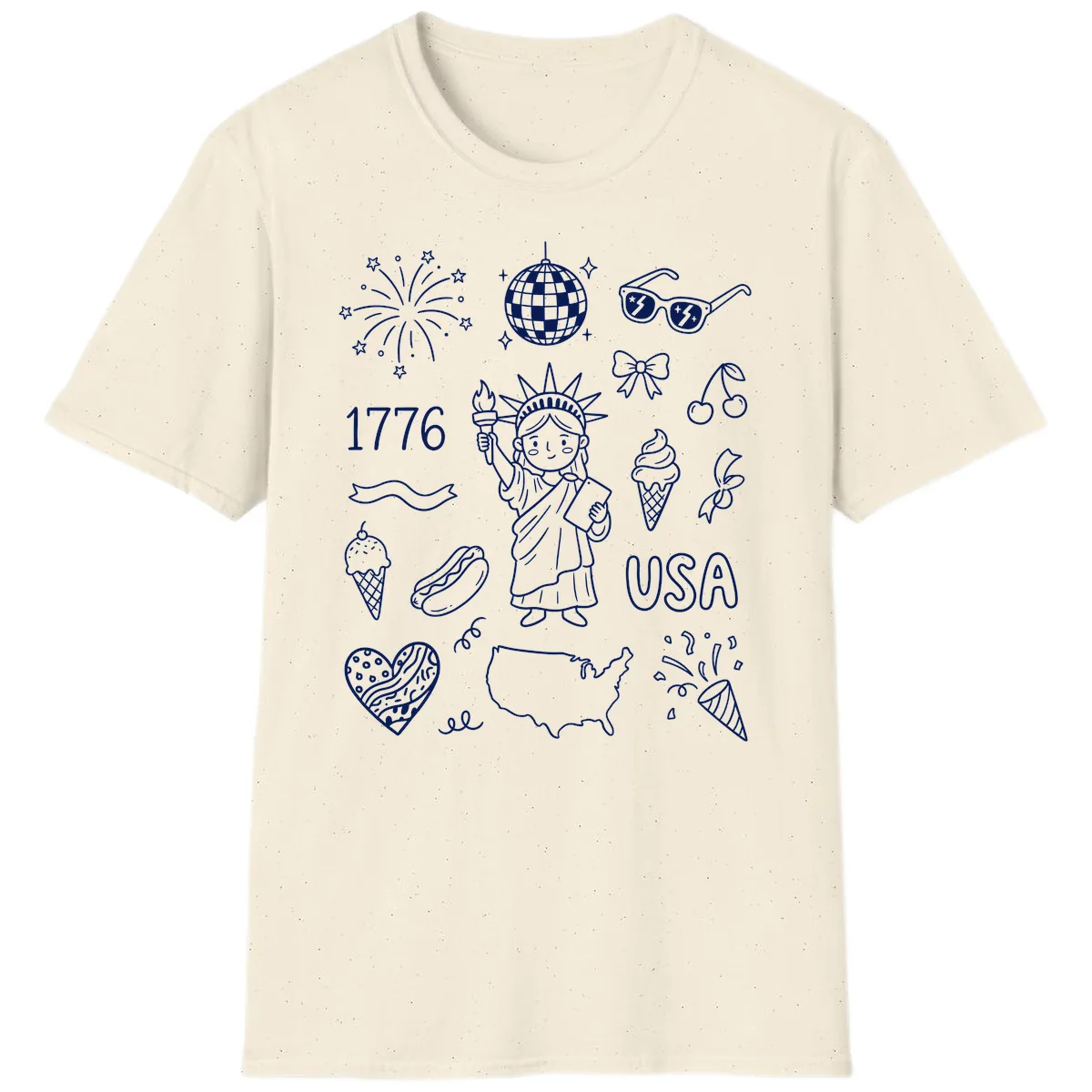 Patriotic Celebration Doodles with Lady Liberty T-Shirt in Natural