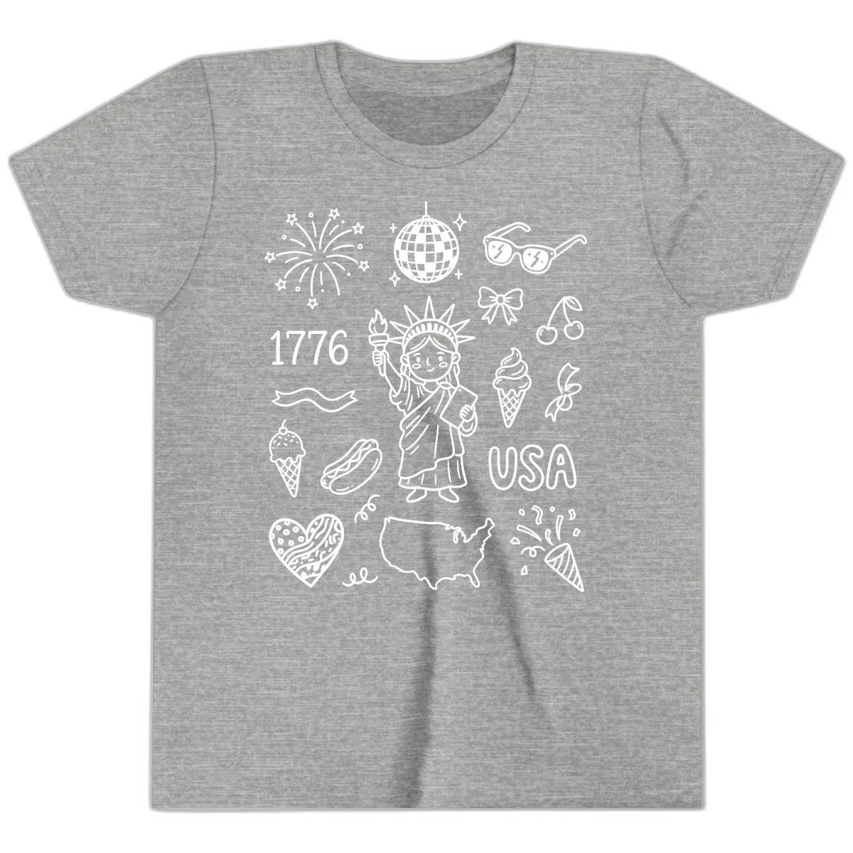Patriotic Celebration Doodles with Lady Liberty Youth T-Shirt in Athletic Heather