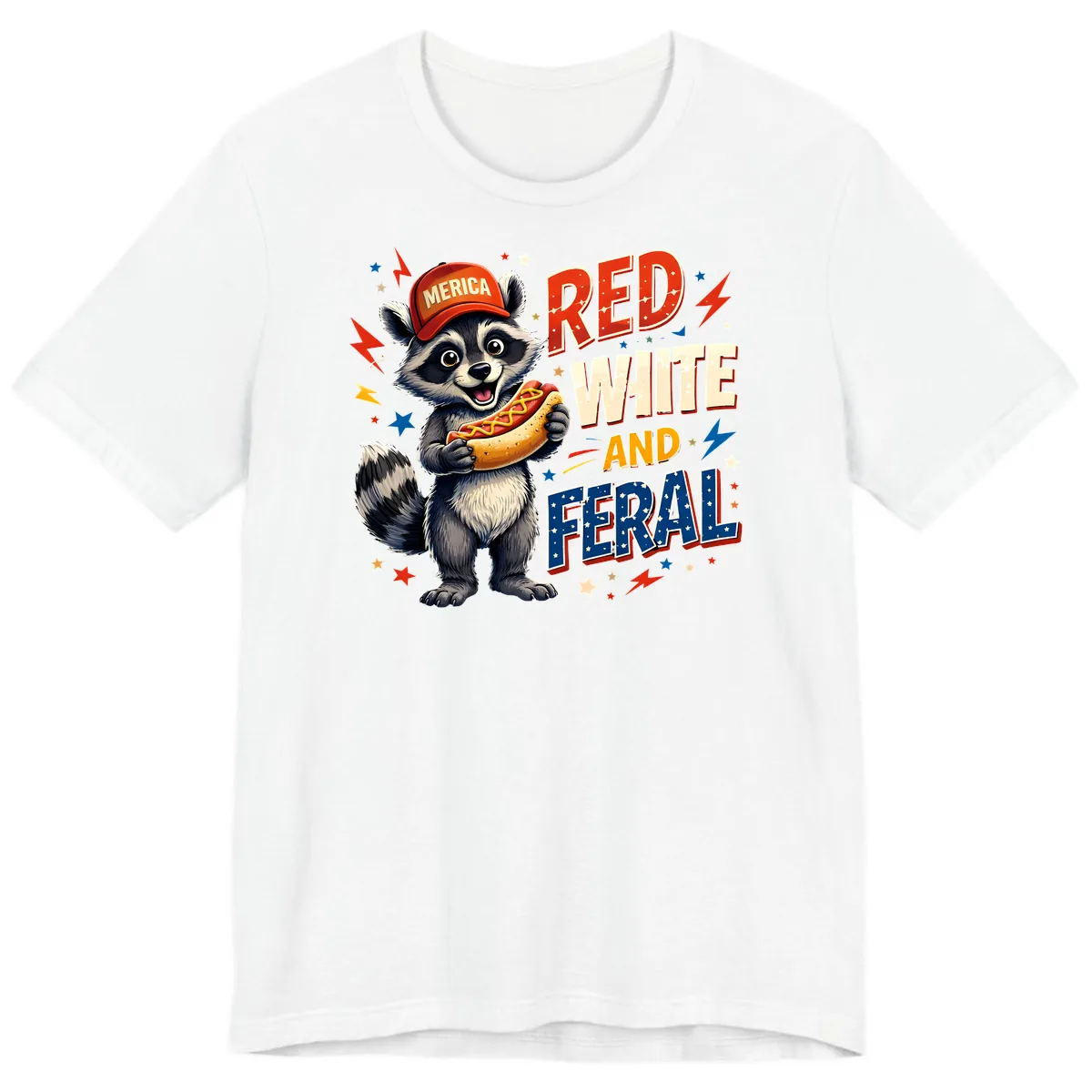 Raccoon Merica Hot Dog Red White And Feral Premium T-Shirt in White