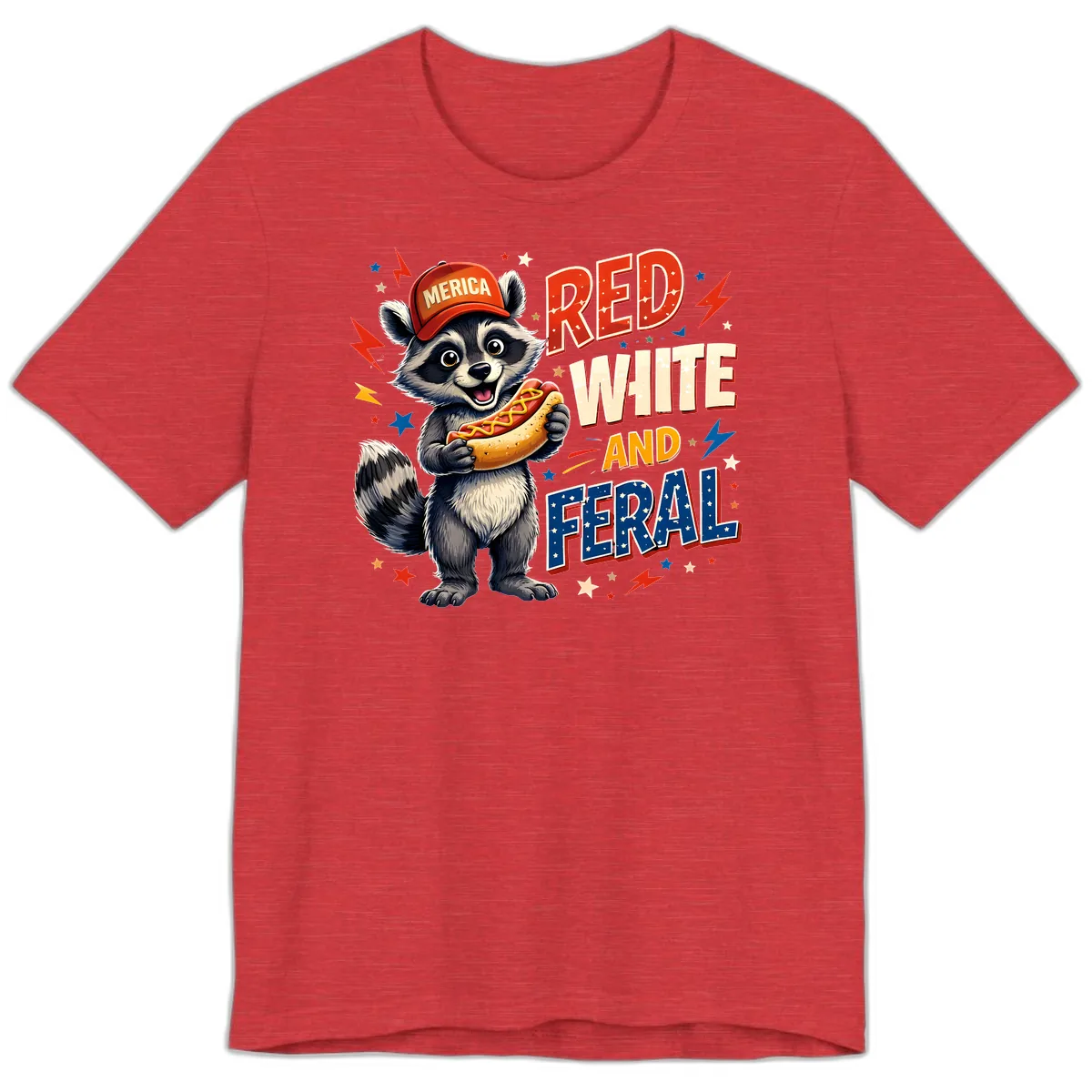 Raccoon Merica Hot Dog Red White And Feral Premium T-Shirt in Heather Red
