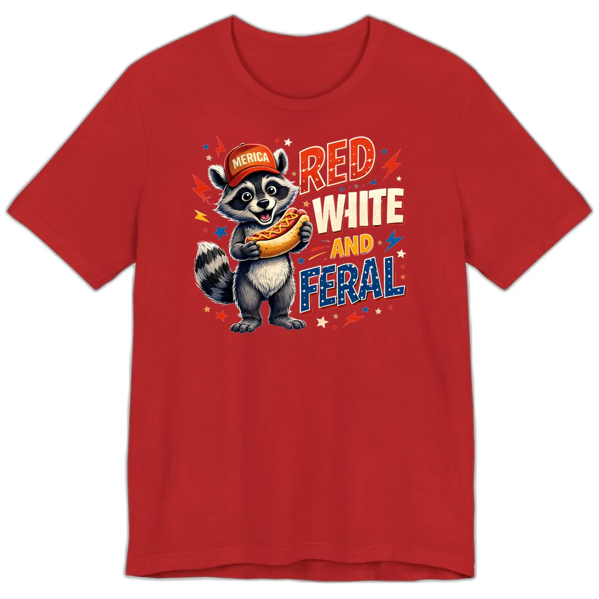 Raccoon Merica Hot Dog Red White And Feral Premium T-Shirt in Red