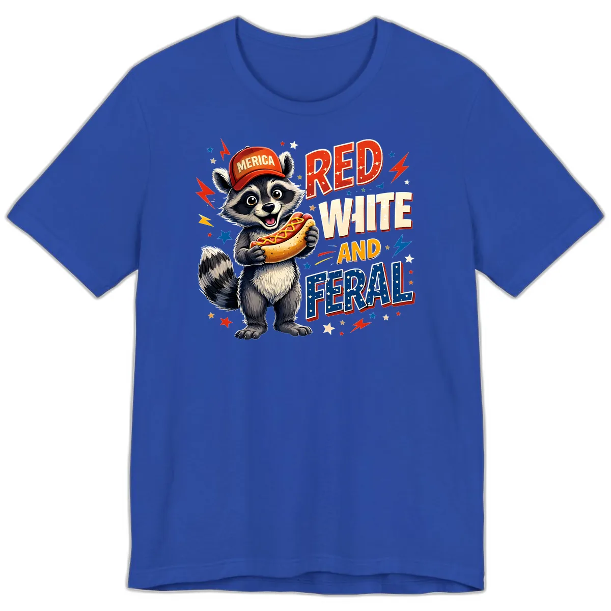 Raccoon Merica Hot Dog Red White And Feral Premium T-Shirt in True Royal
