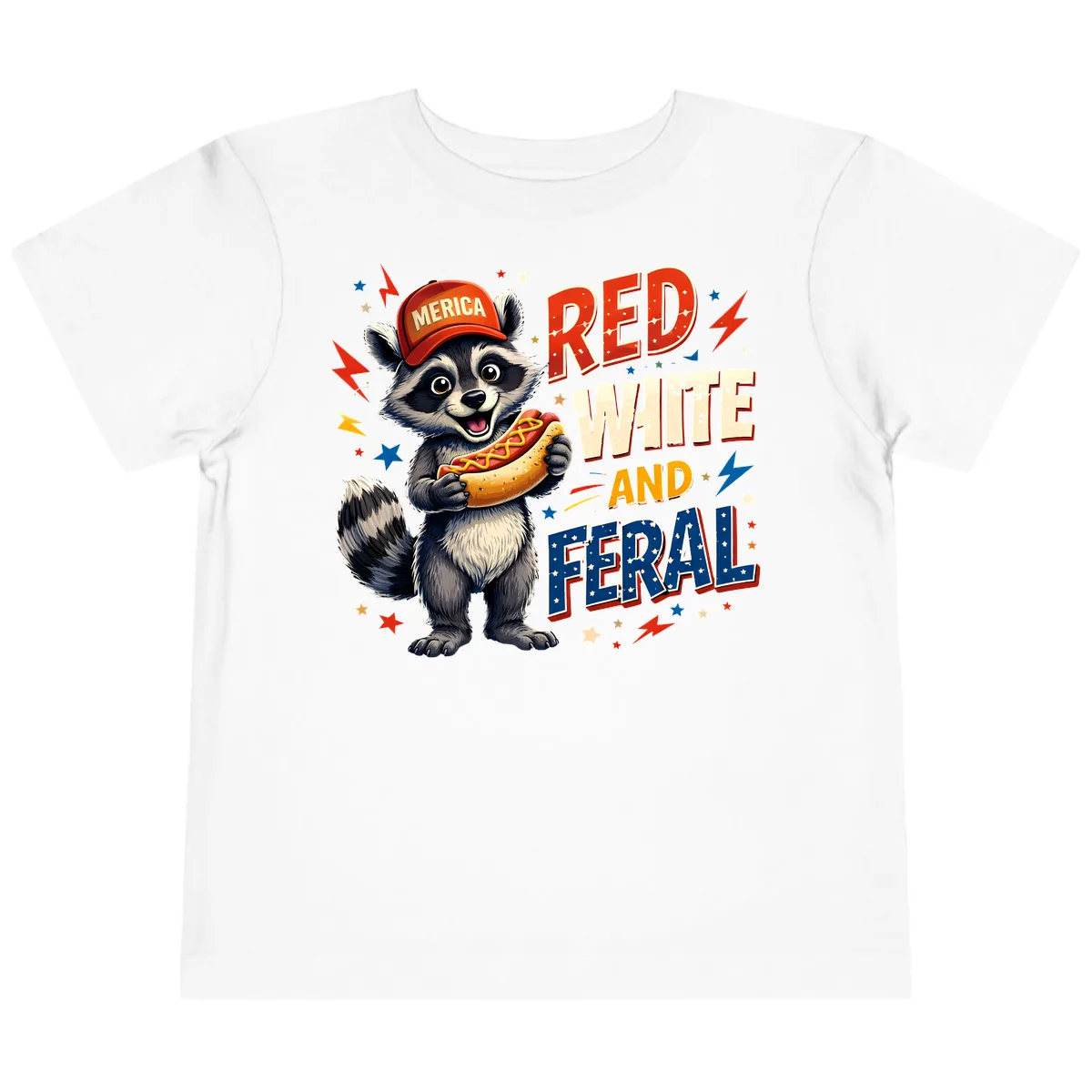 Raccoon Merica Hot Dog Red White And Feral Toddler T-Shirt in White