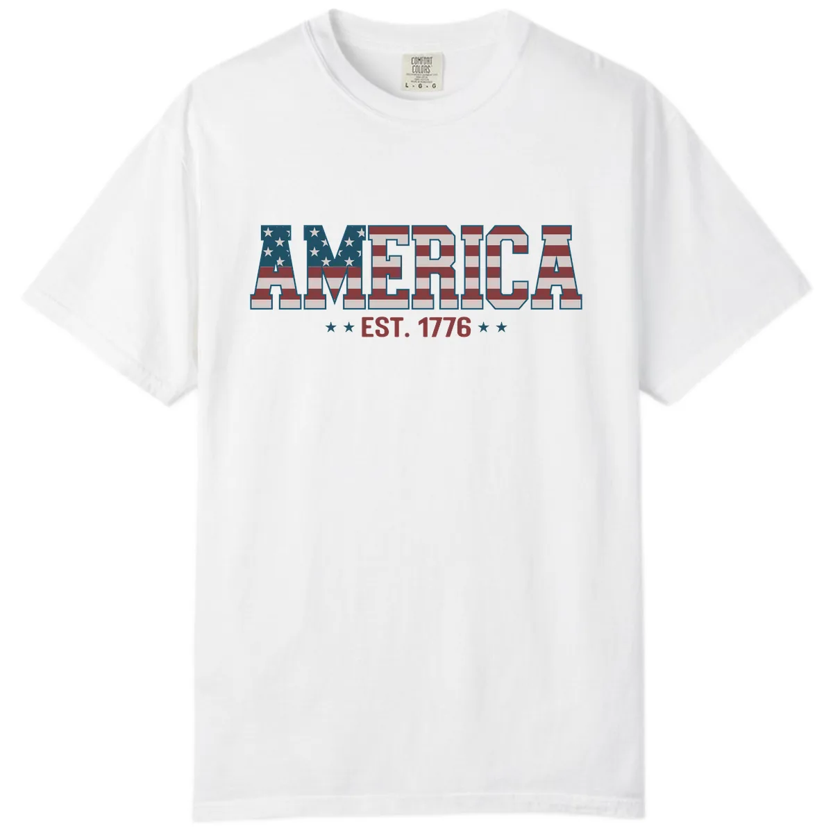 America Est. 1776 Flag Lettering Comfort Color in White