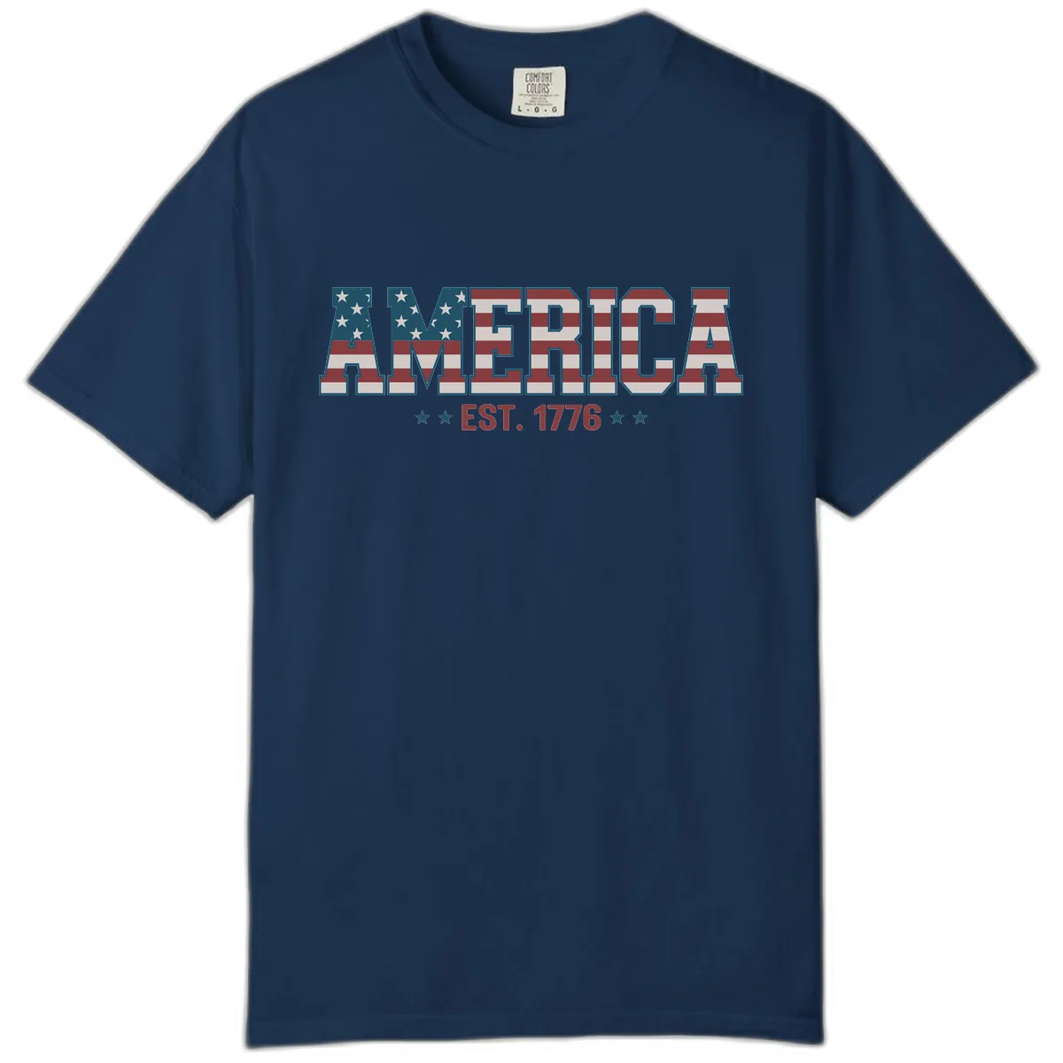 America Est. 1776 Flag Lettering Comfort Color in Navy