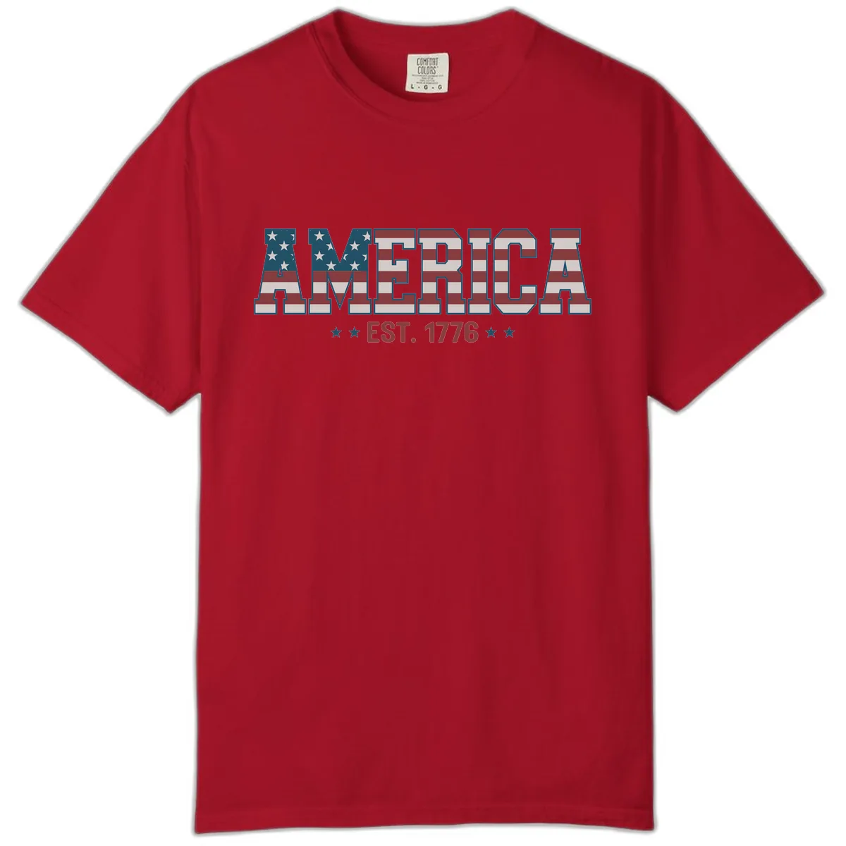 America Est. 1776 Flag Lettering Comfort Color in Red