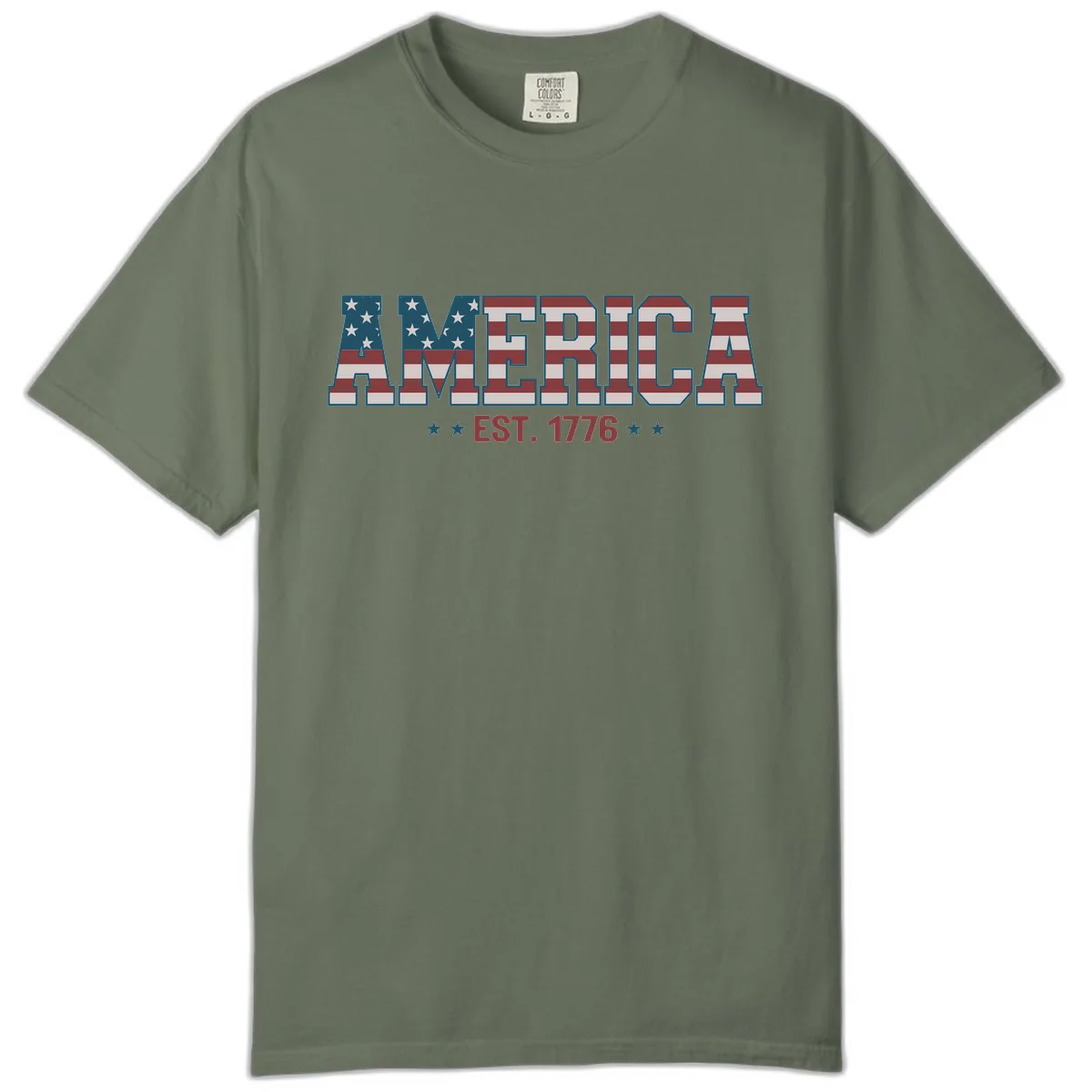America Est. 1776 Flag Lettering Comfort Color in Moss