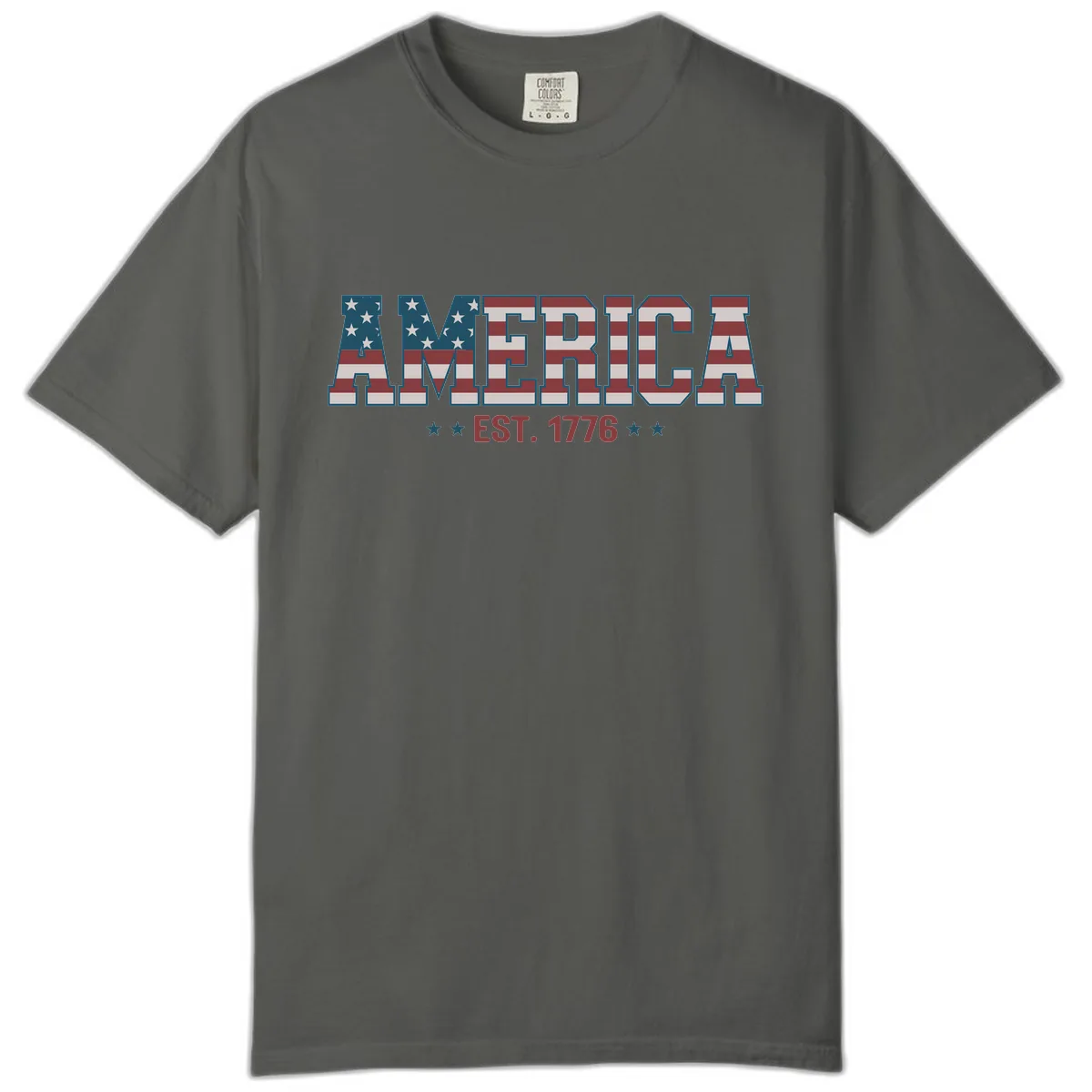 America Est. 1776 Flag Lettering Comfort Color in Pepper