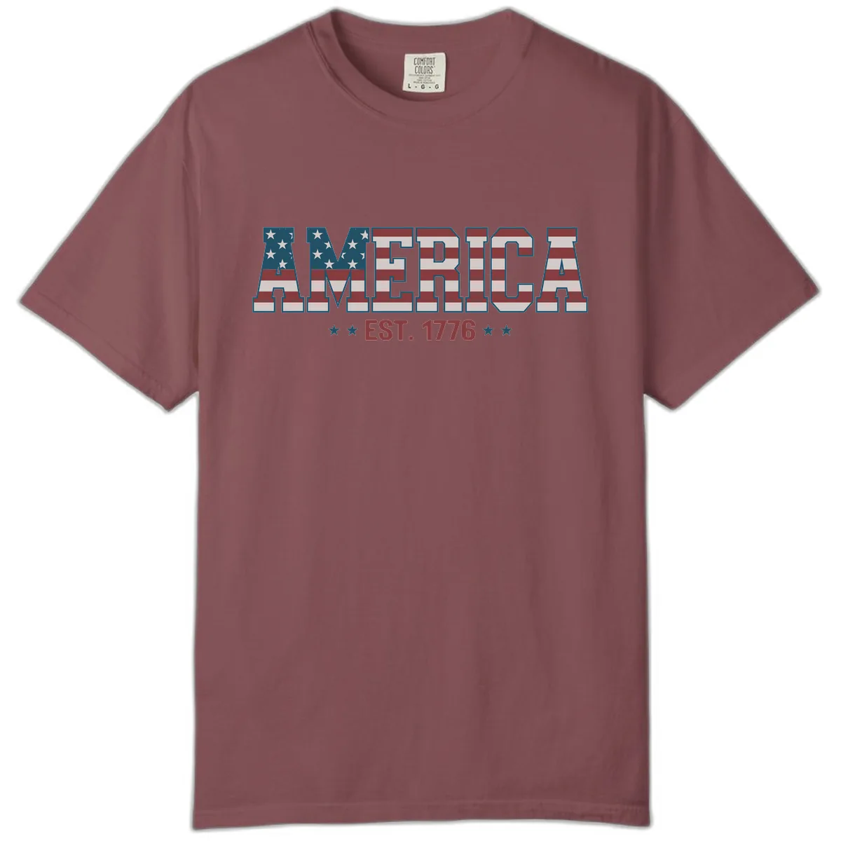 America Est. 1776 Flag Lettering Comfort Color in Brick