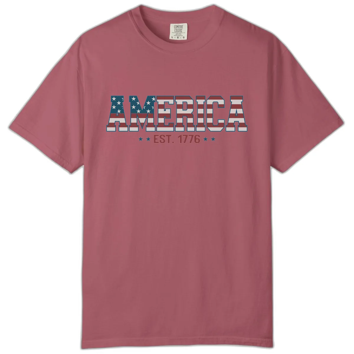 America Est. 1776 Flag Lettering Comfort Color in Crimson