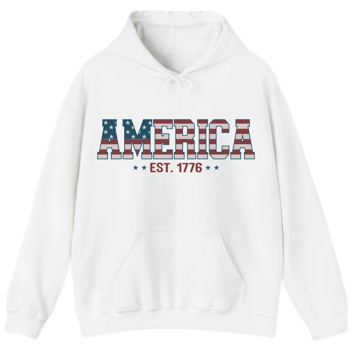 America Est. 1776 Flag Lettering Hoodie in White
