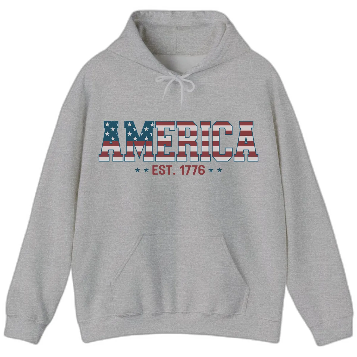 America Est. 1776 Flag Lettering Hoodie in Sport Grey