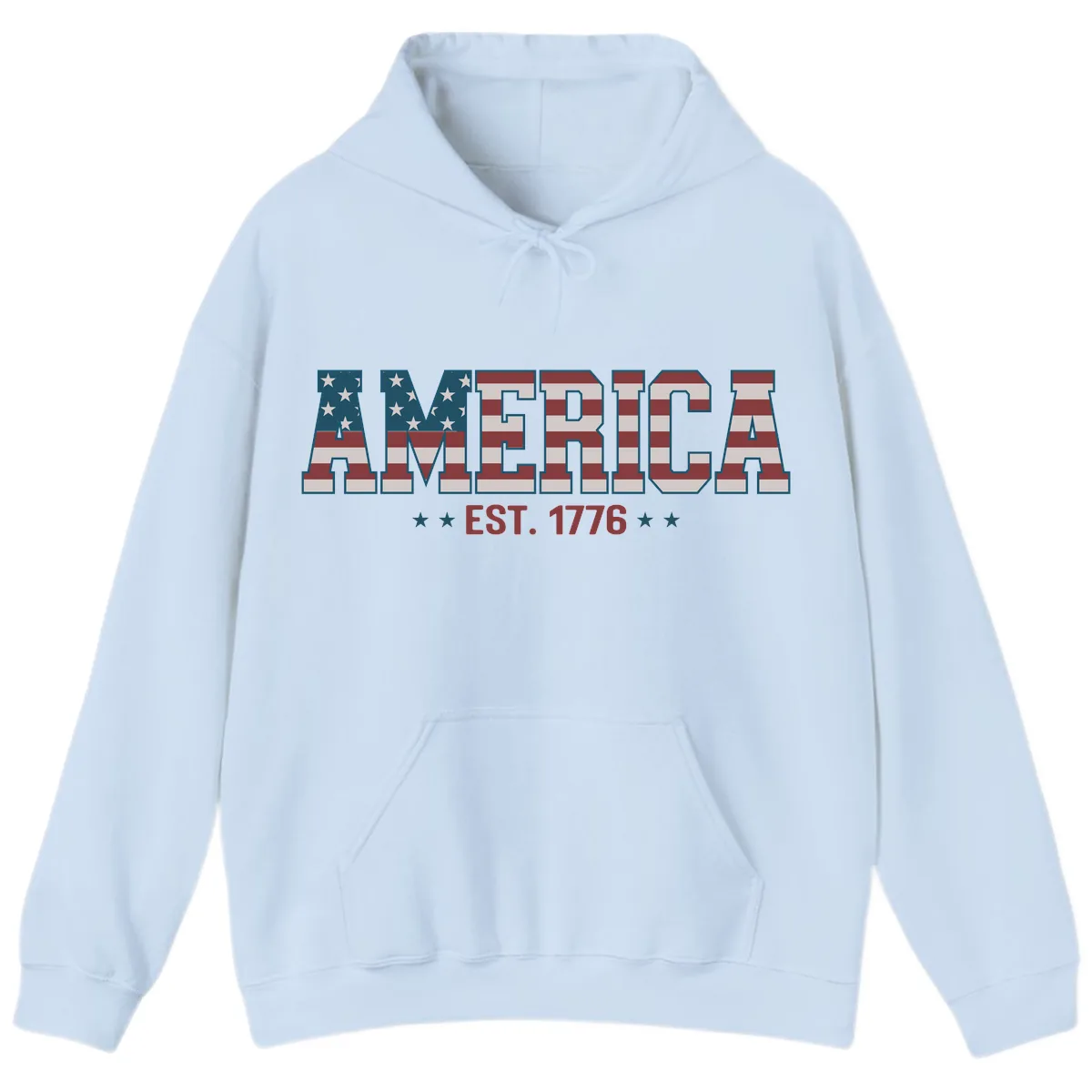 America Est. 1776 Flag Lettering Hoodie in Light Blue