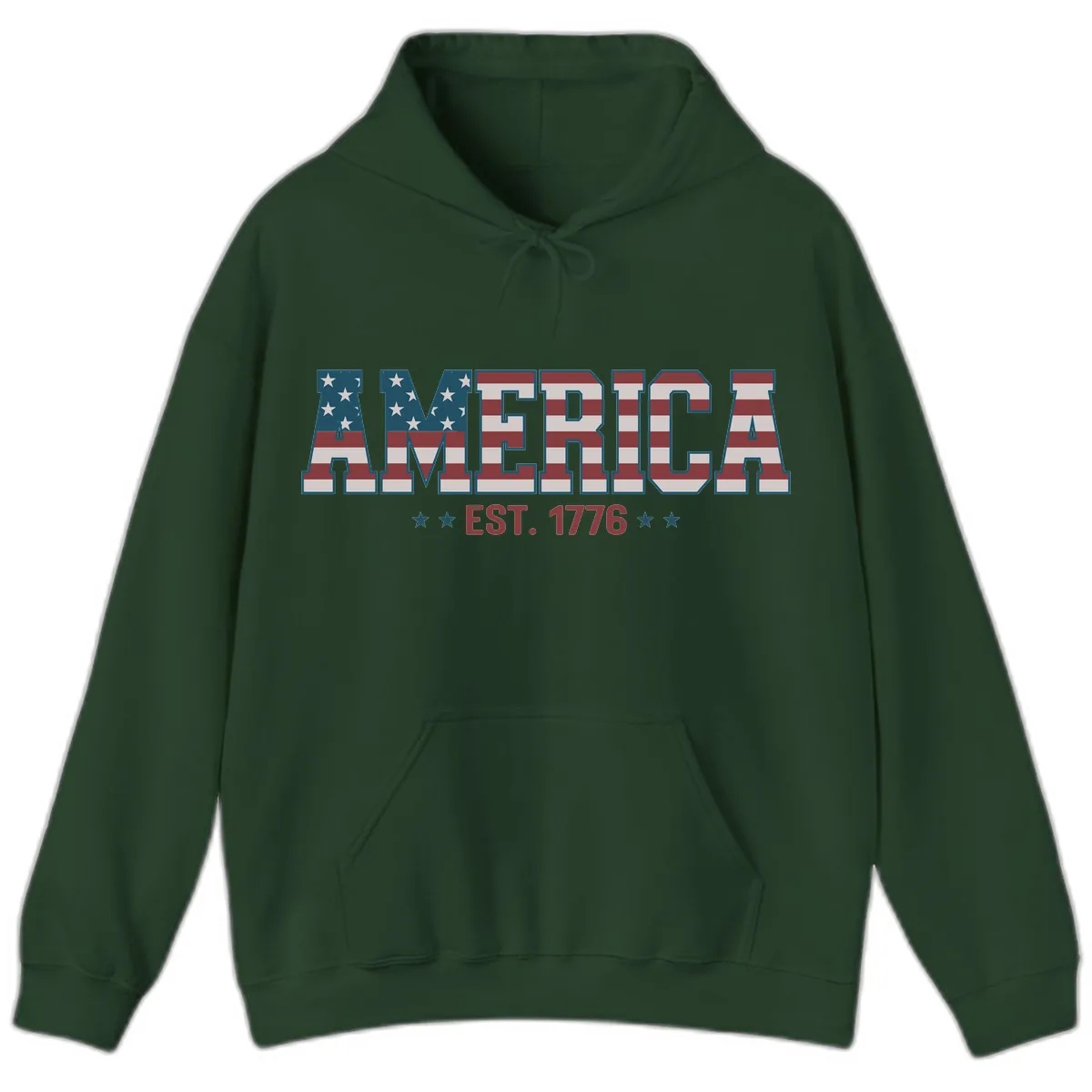 America Est. 1776 Flag Lettering Hoodie in Forest Green