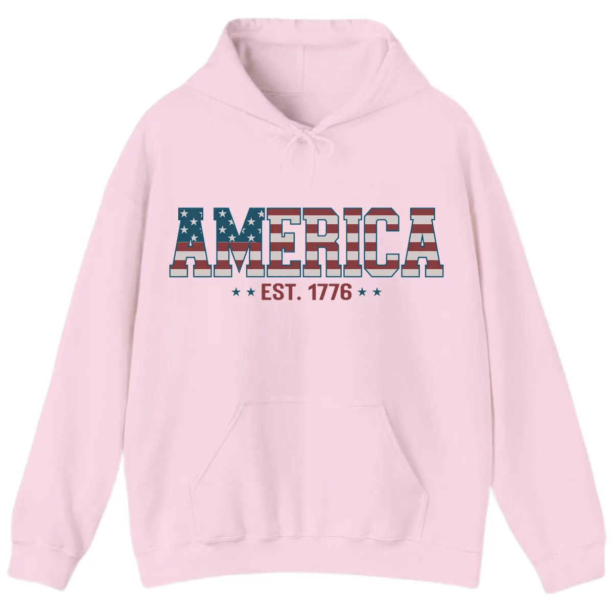 America Est. 1776 Flag Lettering Hoodie in Light Pink