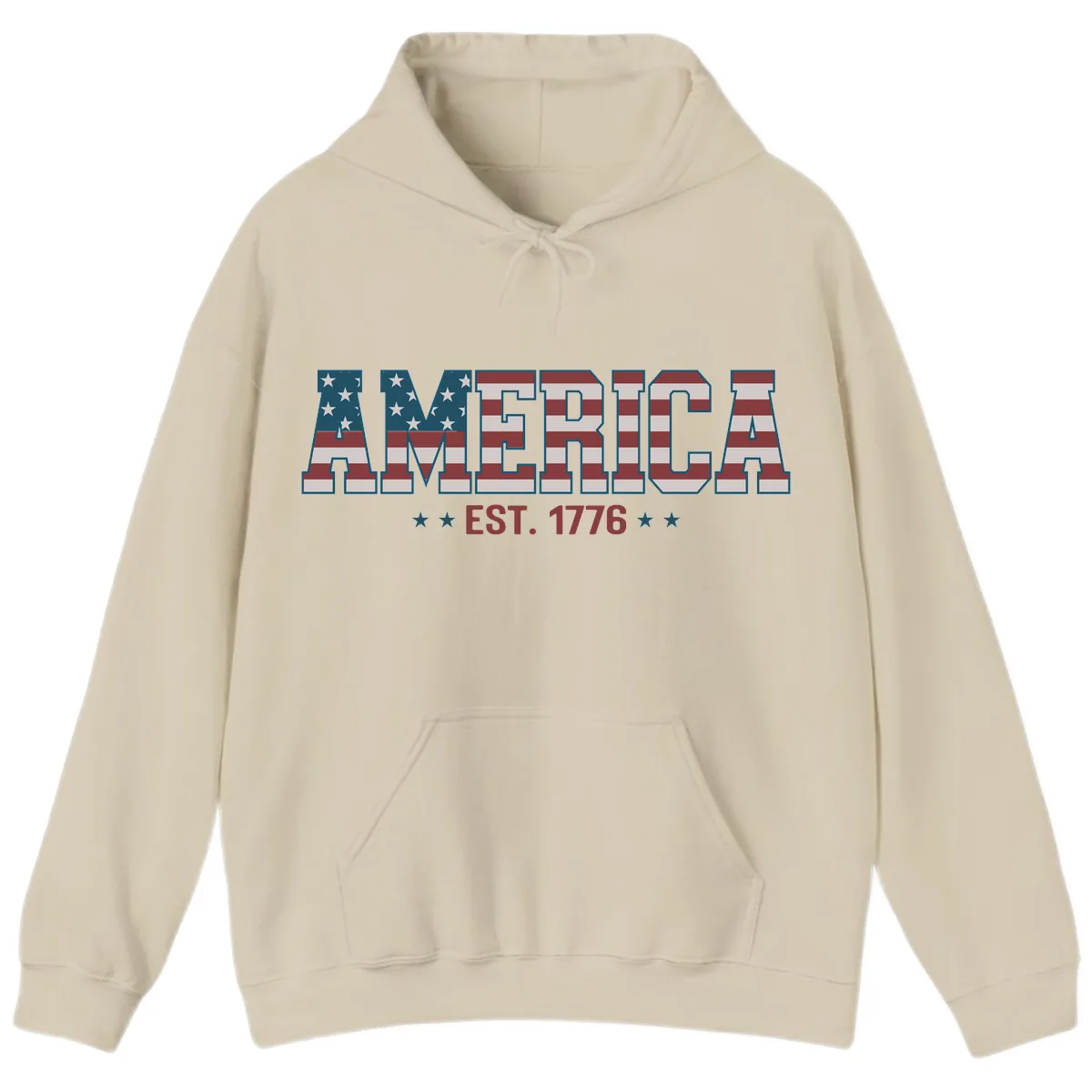America Est. 1776 Flag Lettering Hoodie in Sand