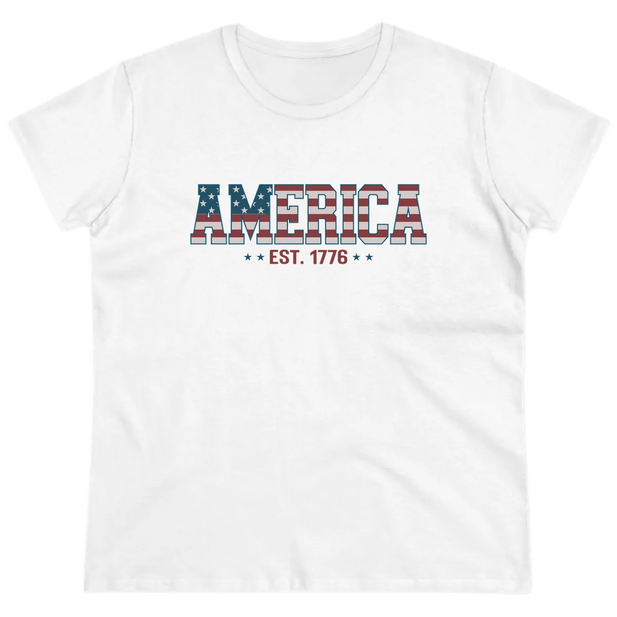 America Est. 1776 Flag Lettering Ladies Tee in White