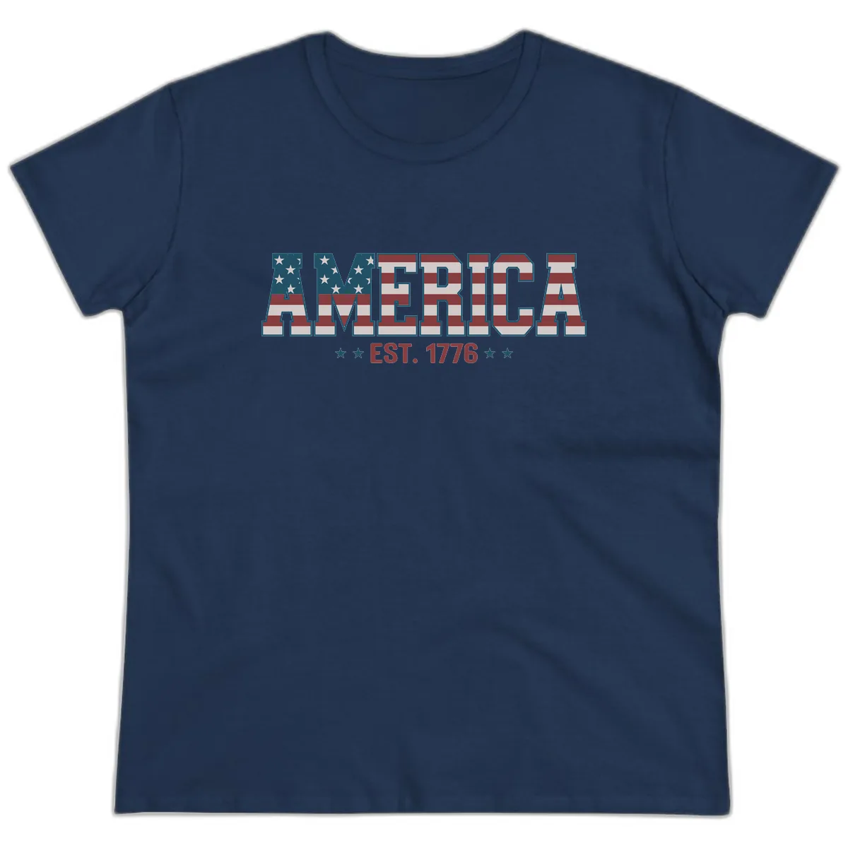America Est. 1776 Flag Lettering Ladies Tee in Navy