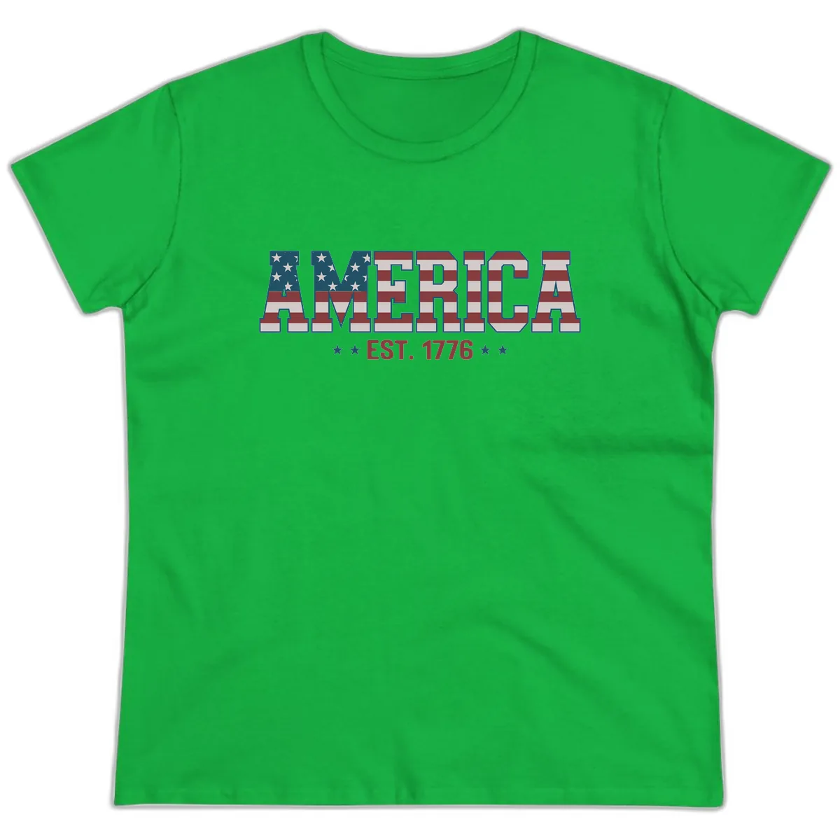 America Est. 1776 Flag Lettering Ladies Tee in Irish Green