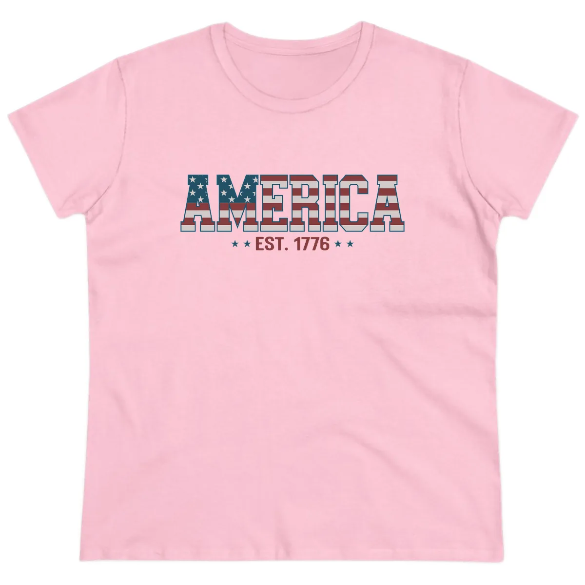America Est. 1776 Flag Lettering Ladies Tee in Light Pink