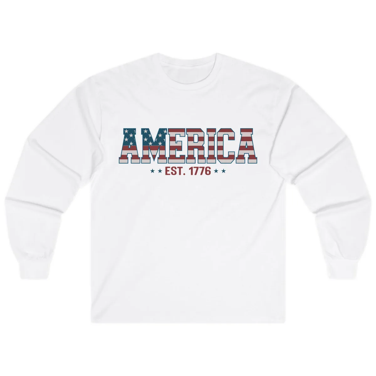America Est. 1776 Flag Lettering Long Sleeve in White