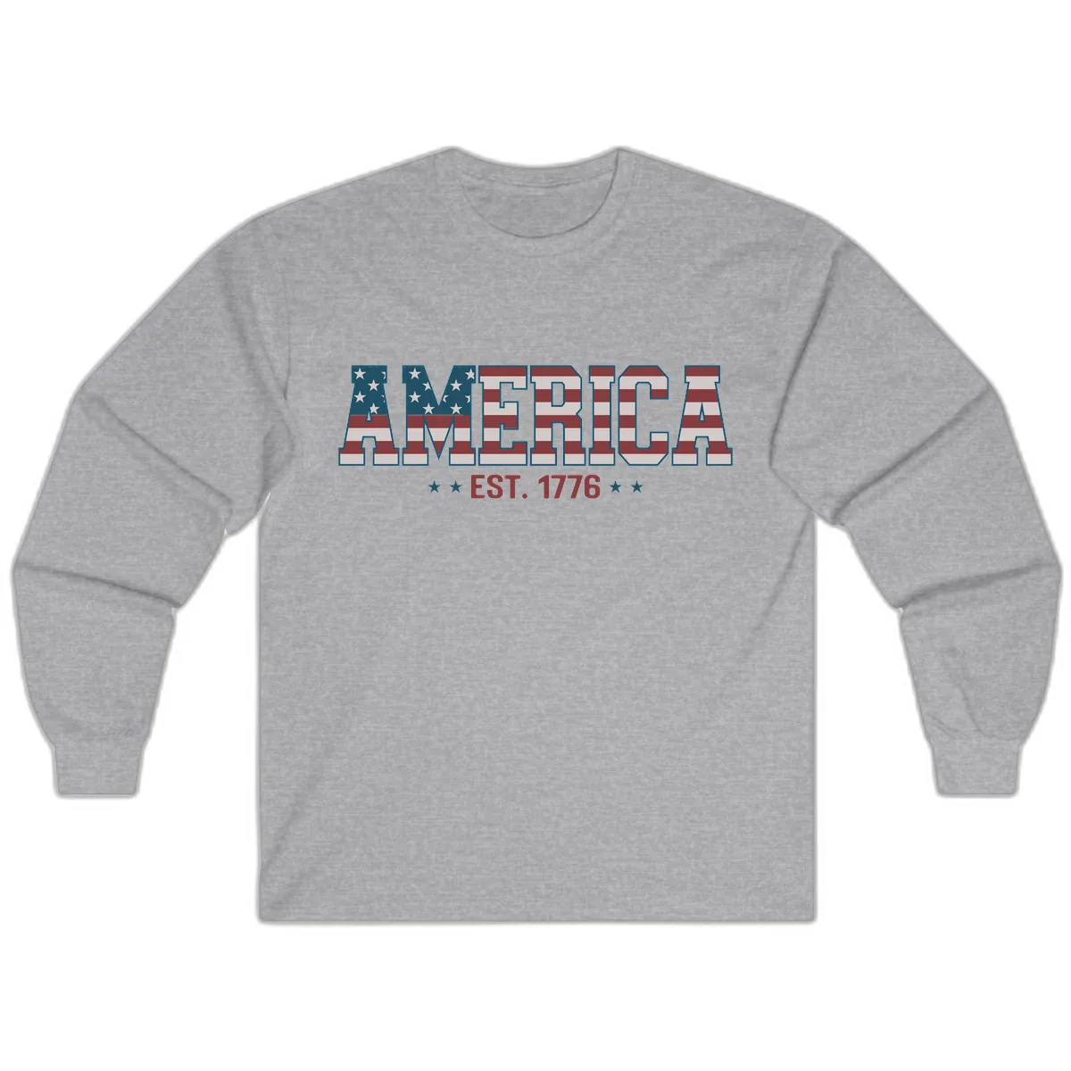 America Est. 1776 Flag Lettering Long Sleeve in Sport Grey