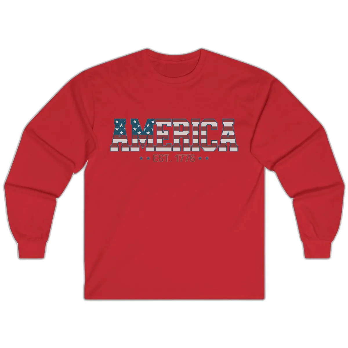 America Est. 1776 Flag Lettering Long Sleeve in Red