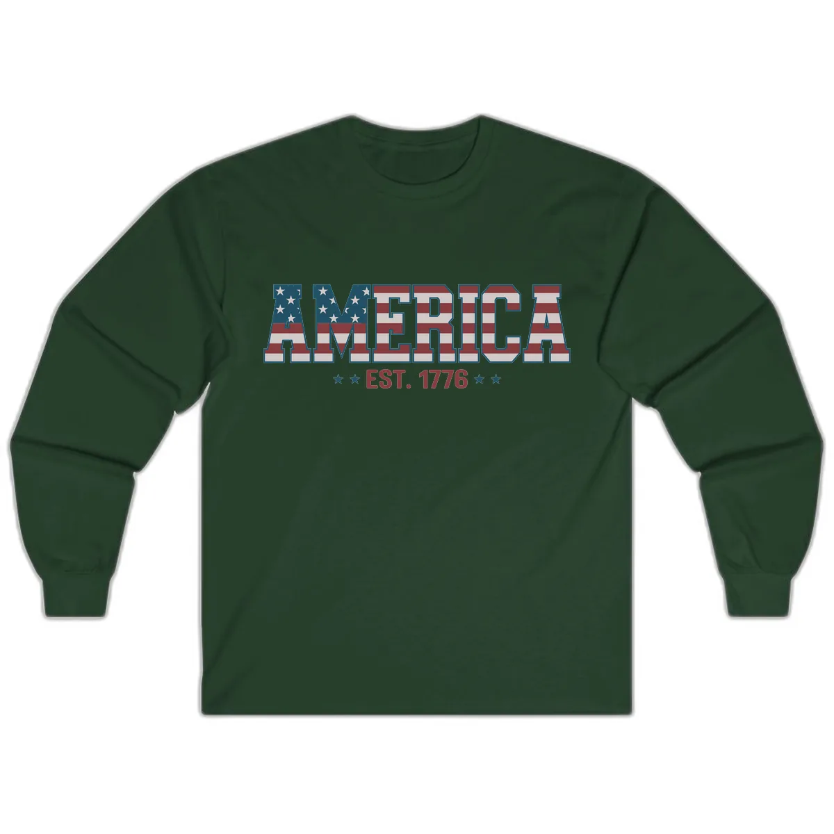 America Est. 1776 Flag Lettering Long Sleeve in Forest Green