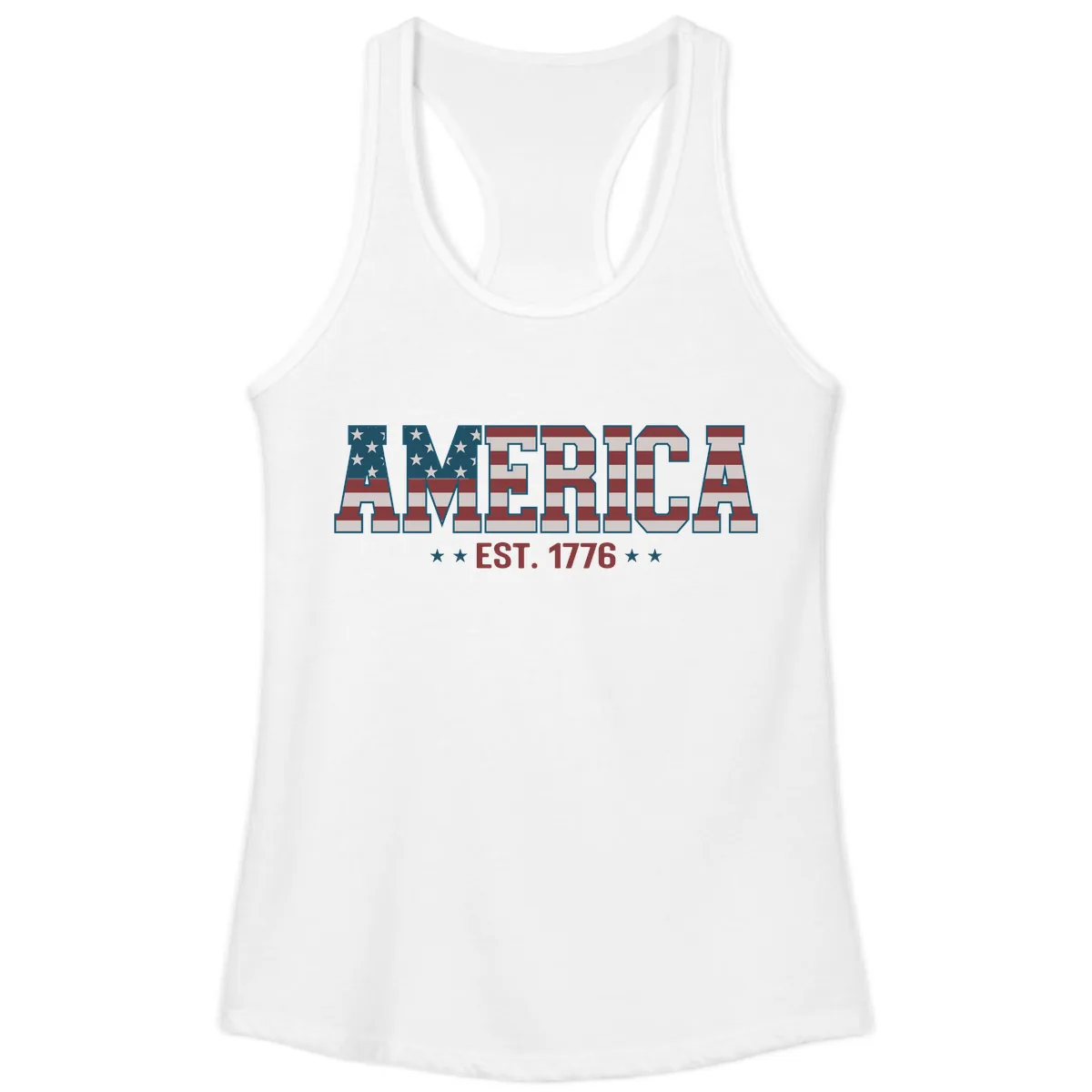America Est. 1776 Flag Lettering Ladies Tank in White