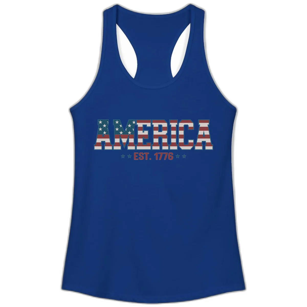 America Est. 1776 Flag Lettering Ladies Tank in Solid Royal