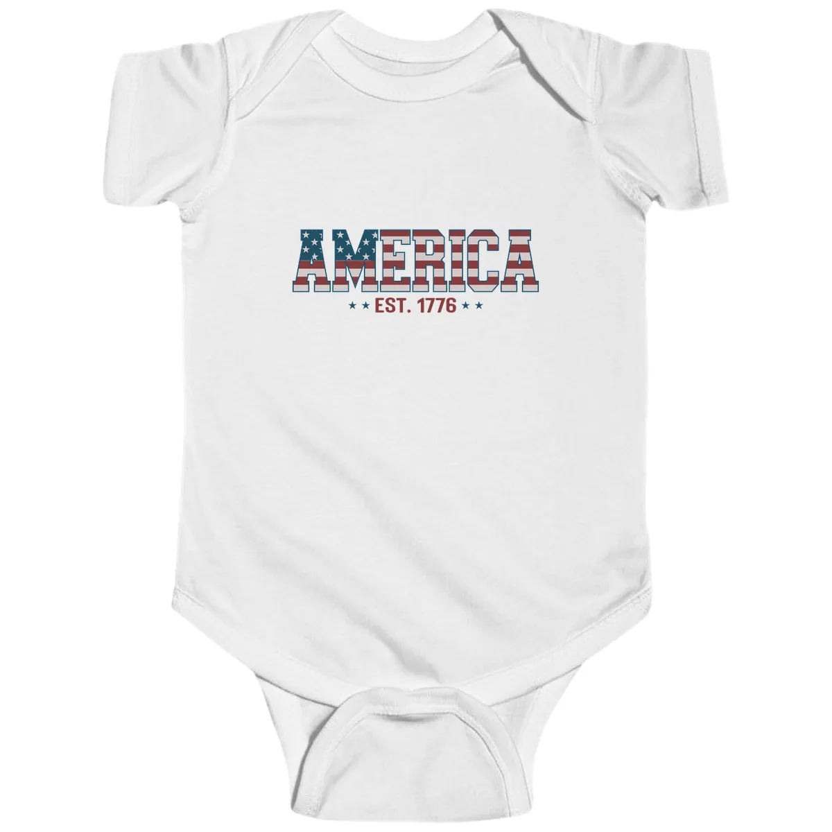 America Est. 1776 Flag Lettering Baby Onesie in White