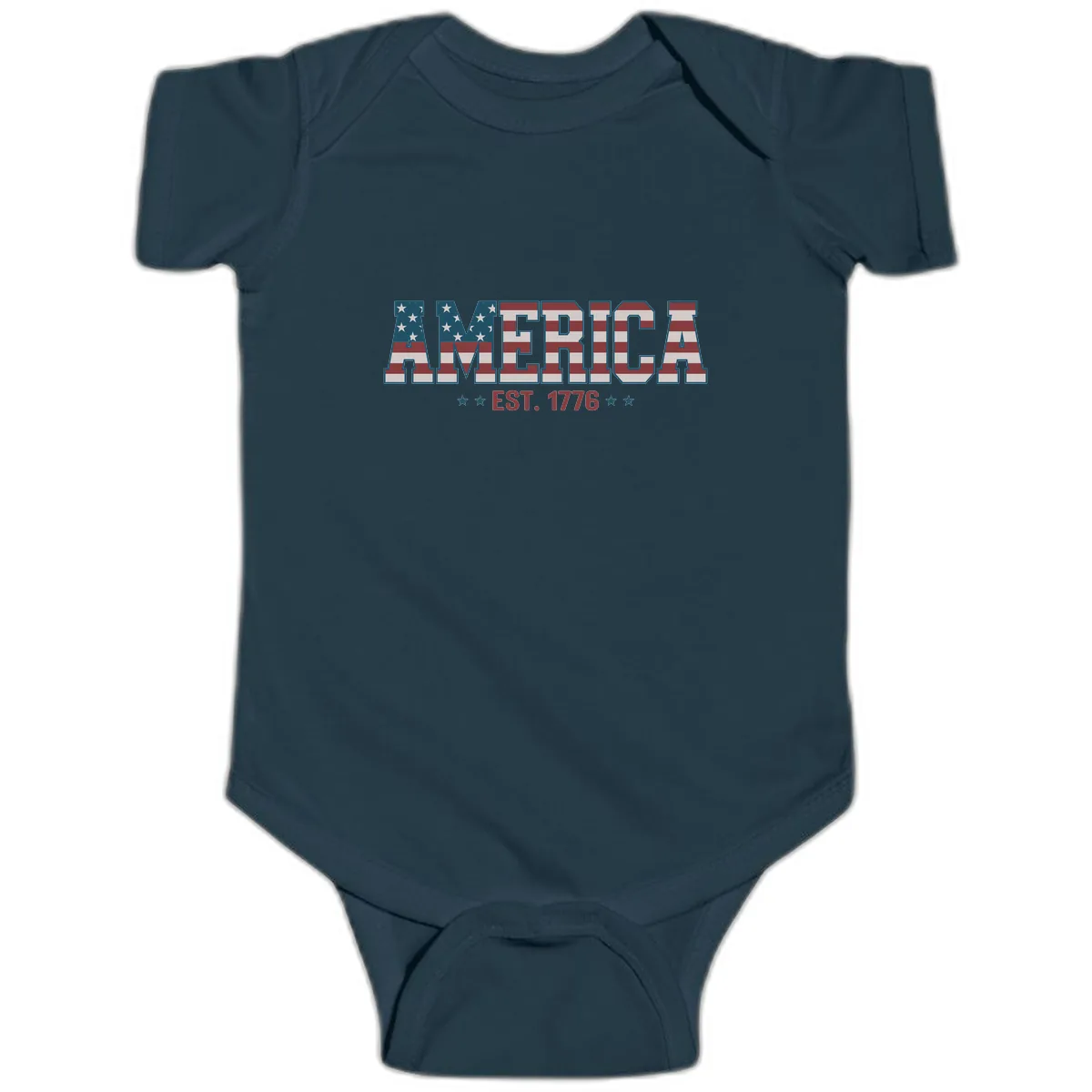 America Est. 1776 Flag Lettering Baby Onesie in Navy