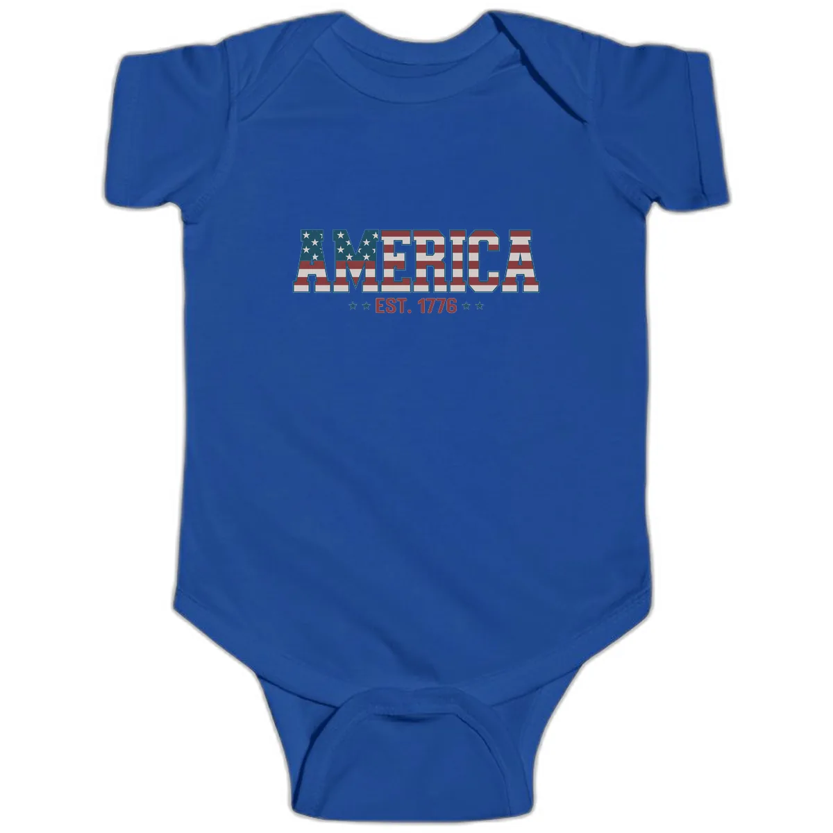 America Est. 1776 Flag Lettering Baby Onesie in Royal