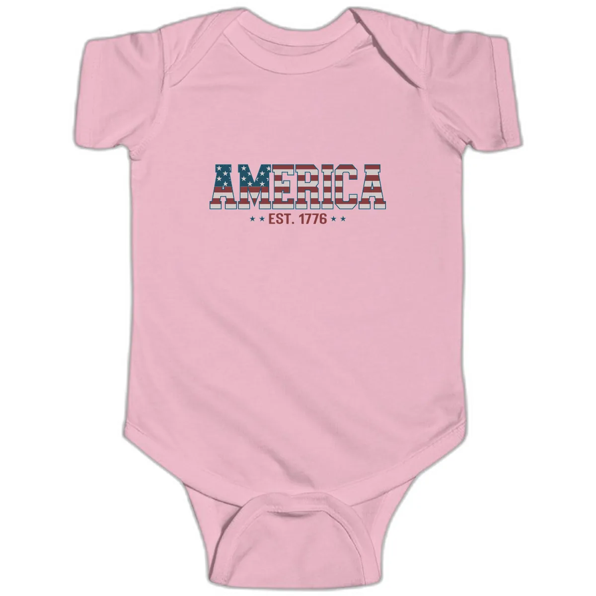 America Est. 1776 Flag Lettering Baby Onesie in Pink