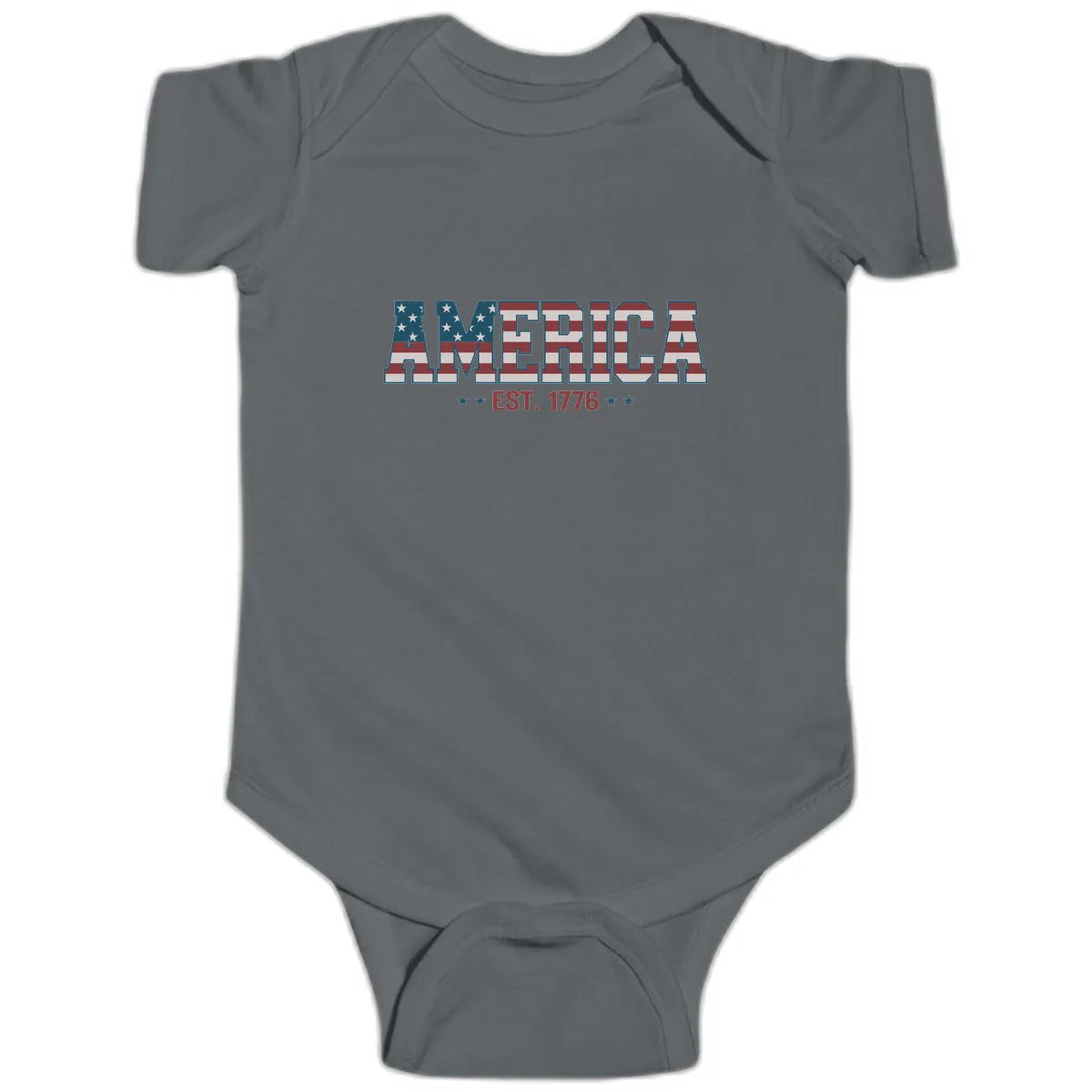 America Est. 1776 Flag Lettering Baby Onesie in Charcoal